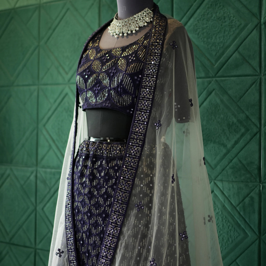 Purple Embroidered Lehenga