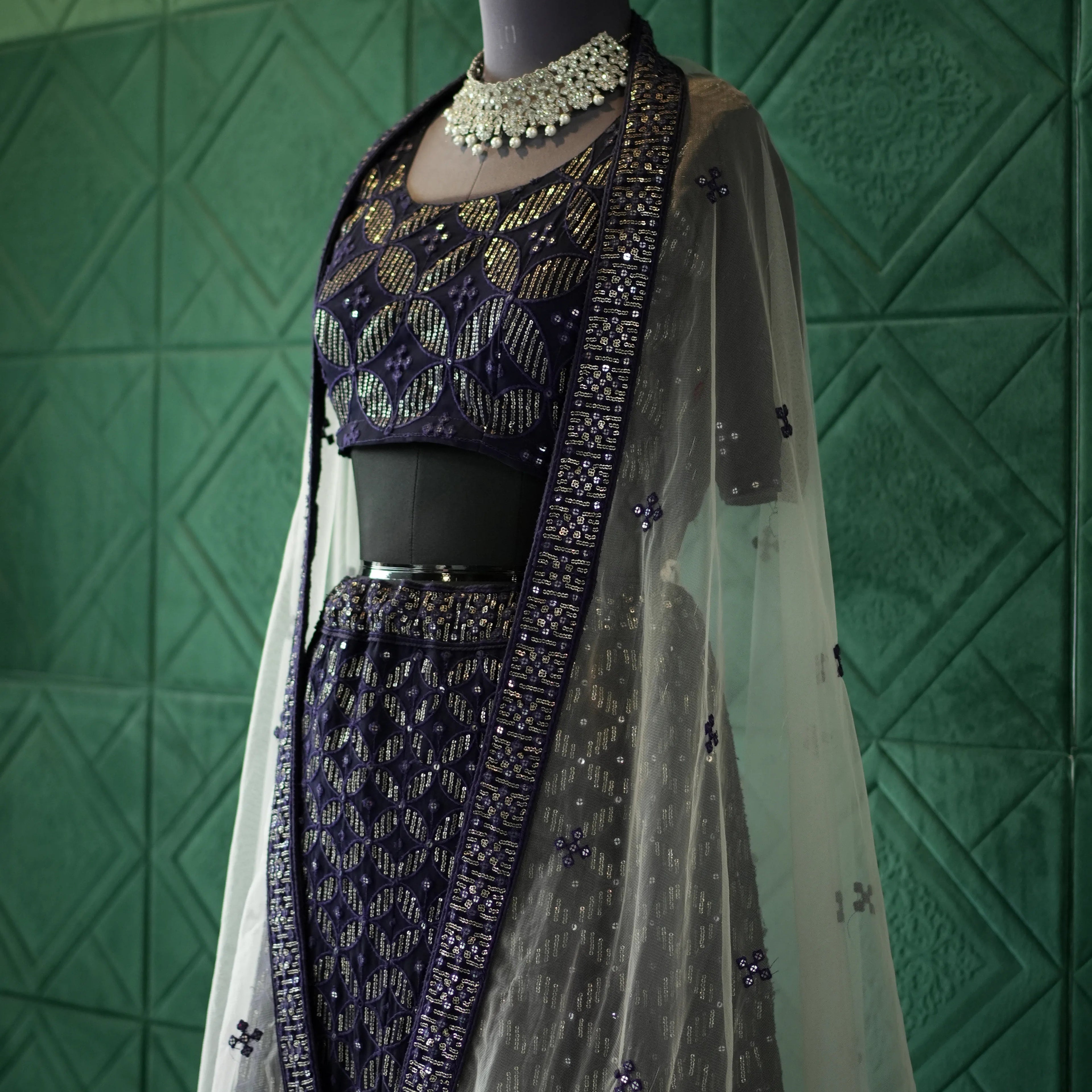 Purple Embroidered Lehenga
