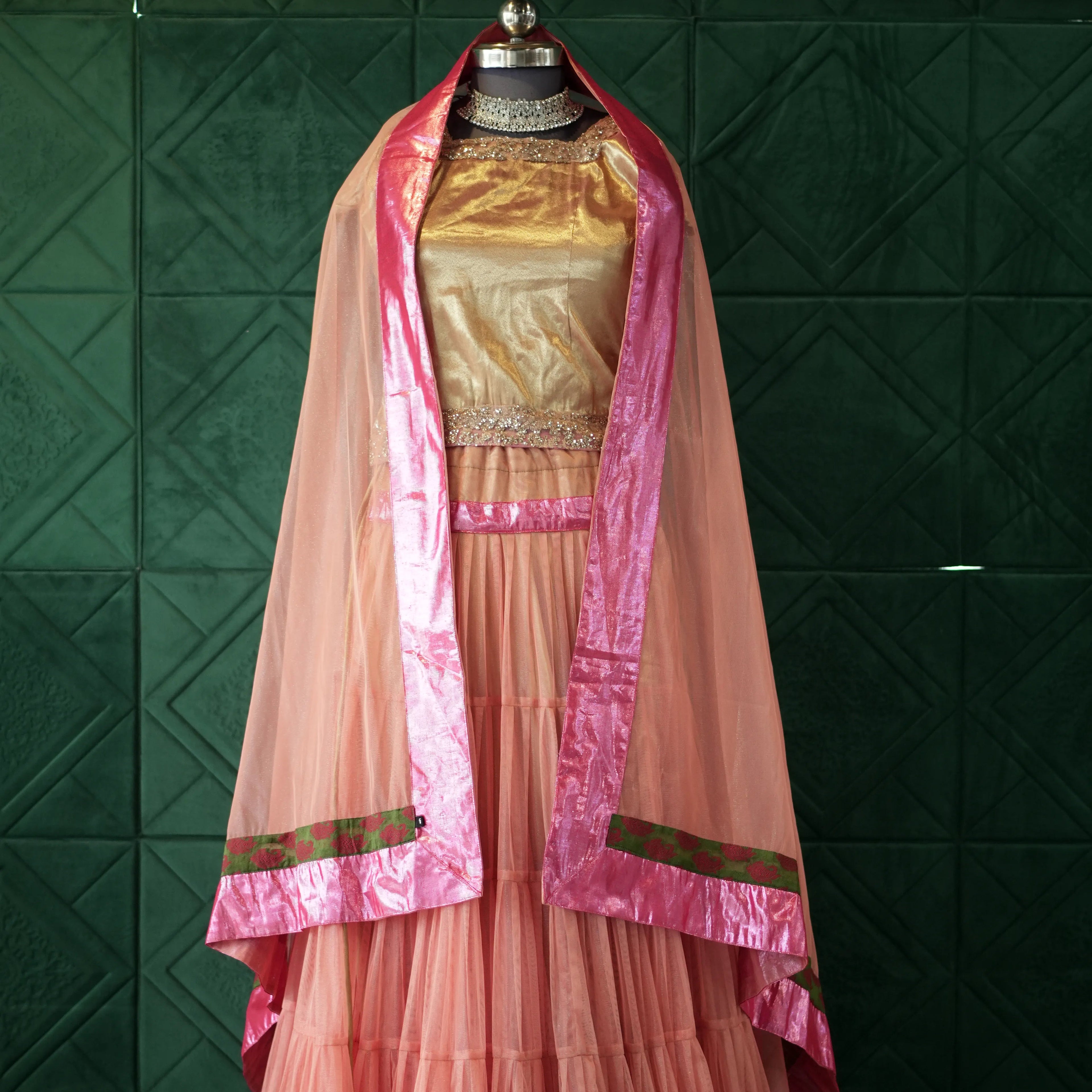 Soft Peach Gold Lehenga