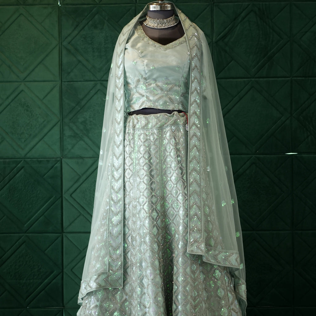 Mint Frost Silver Work Lehenga