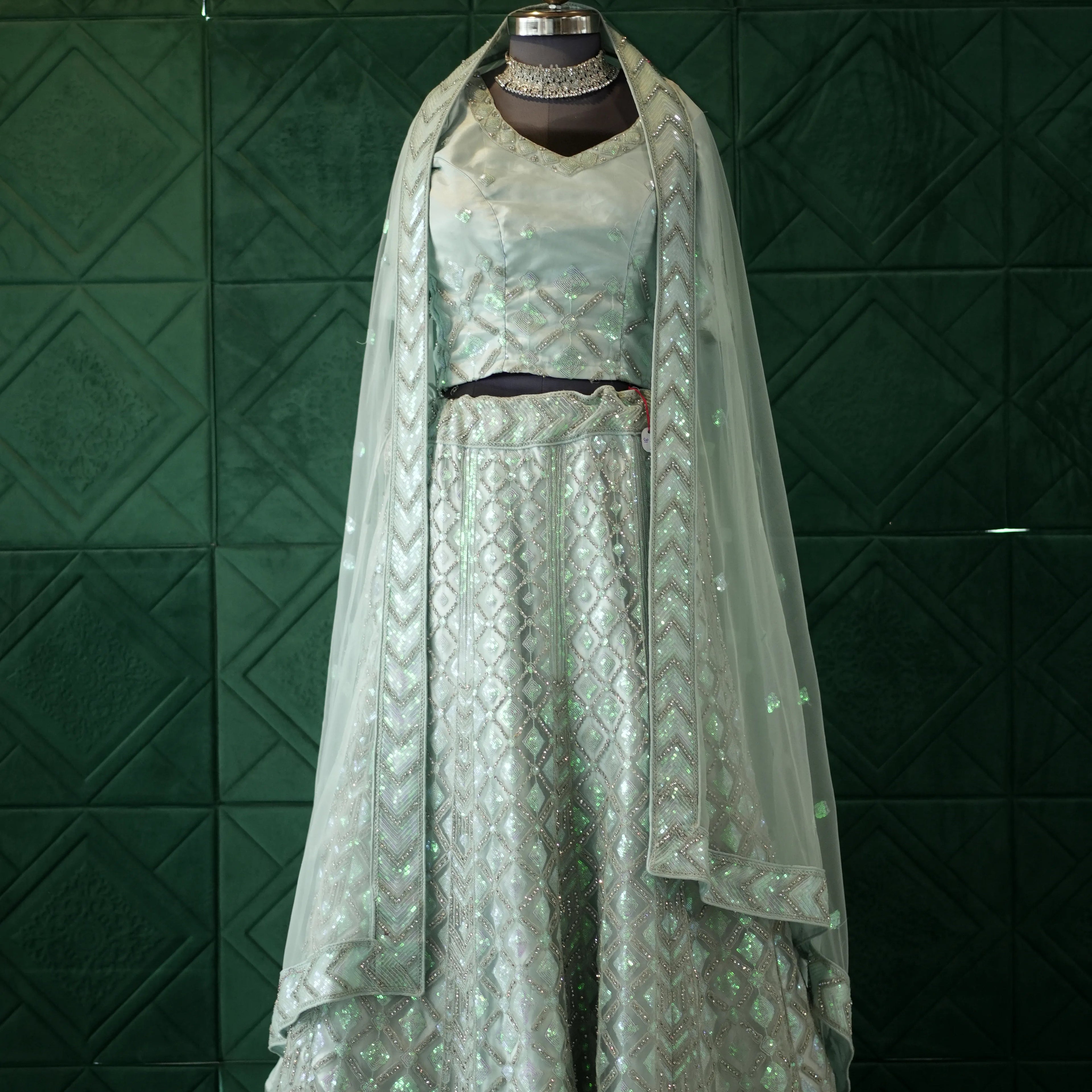 Mint Frost Silver Work Lehenga