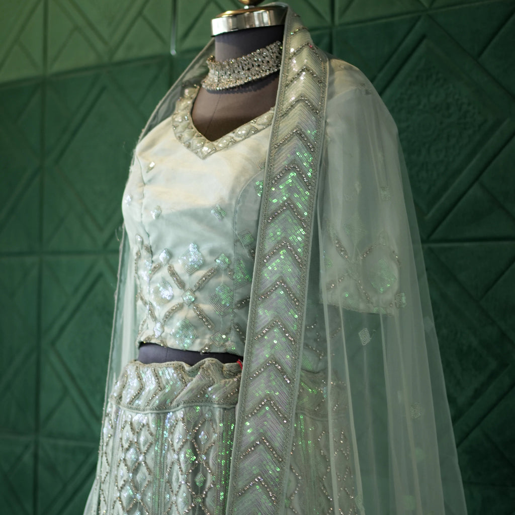 Mint Frost Silver Work Lehenga