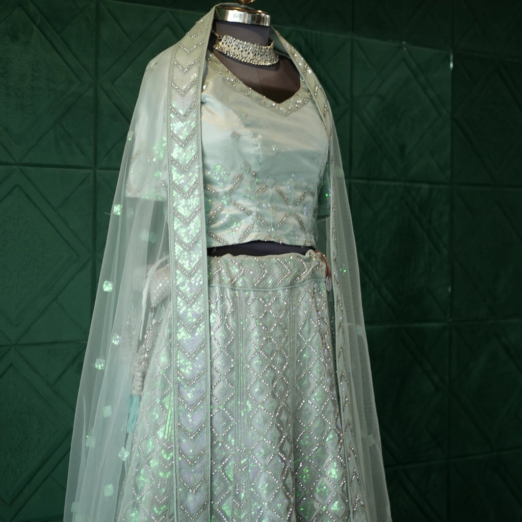 Mint Frost Silver Work Lehenga