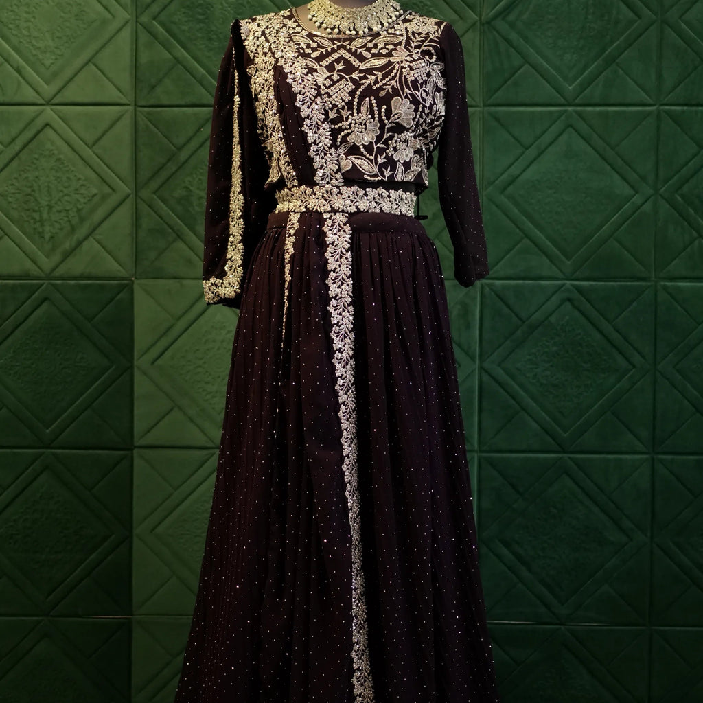 Black Gold Floral Wedding Dress