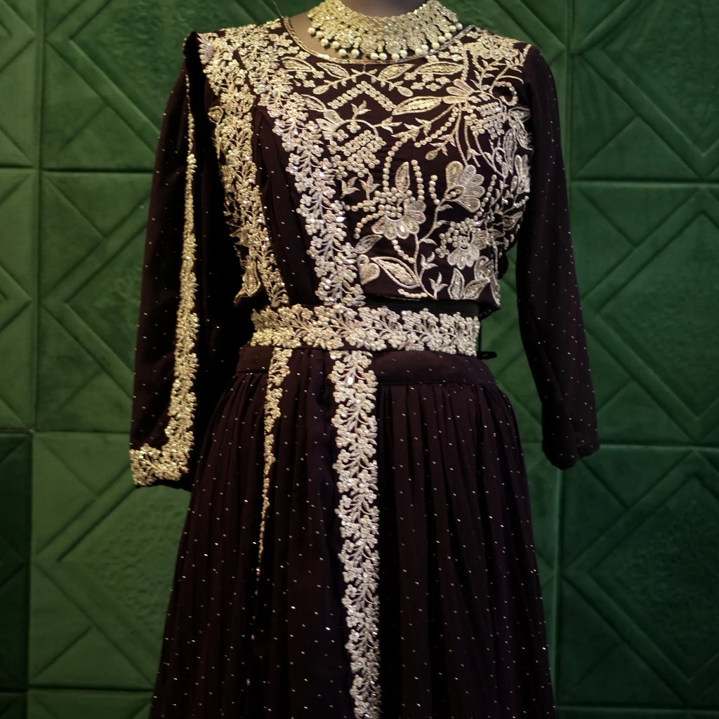 Black Gold Floral Wedding Dress