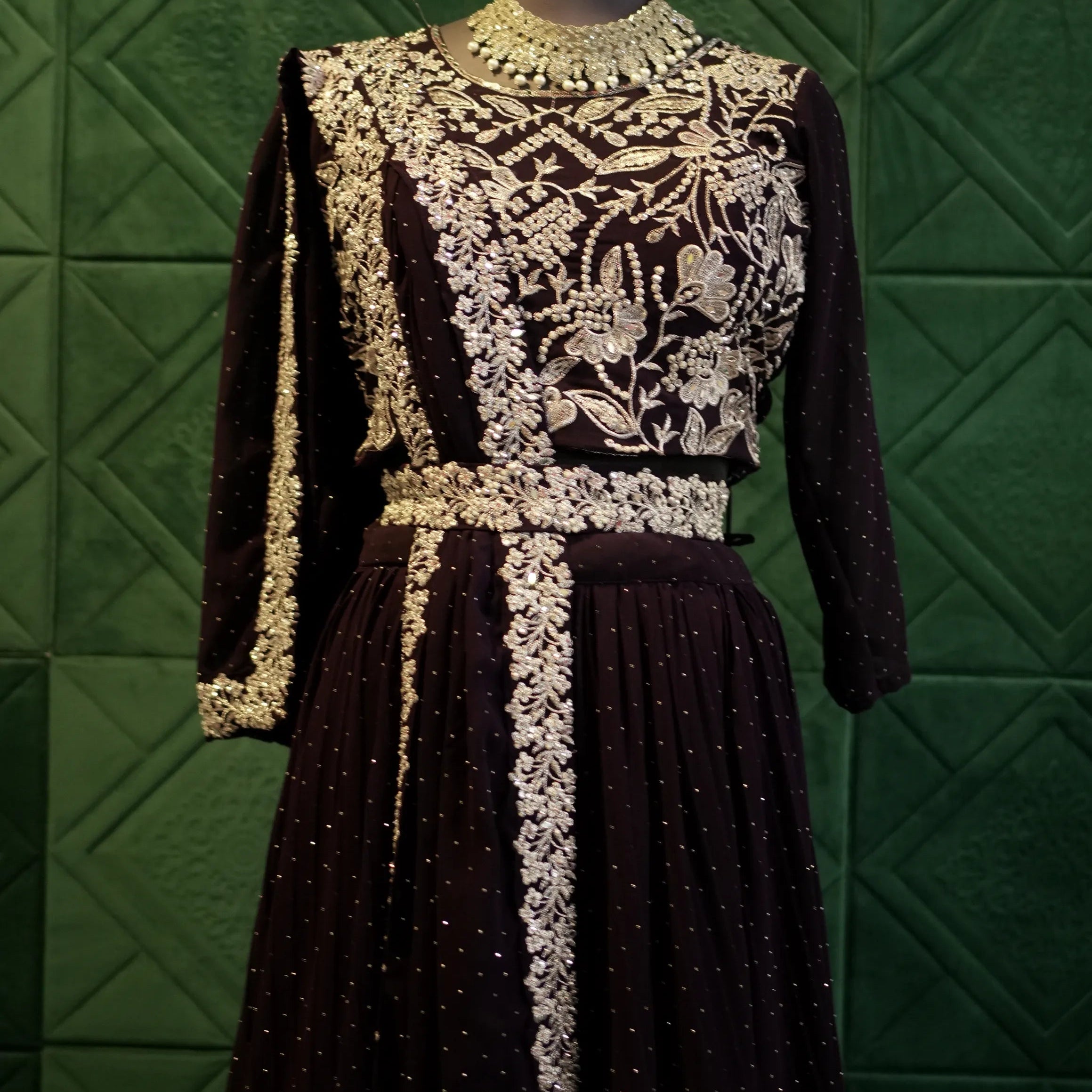 Black Gold Floral Wedding Dress