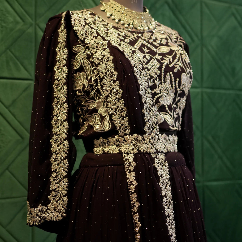 Black Gold Floral Wedding Dress