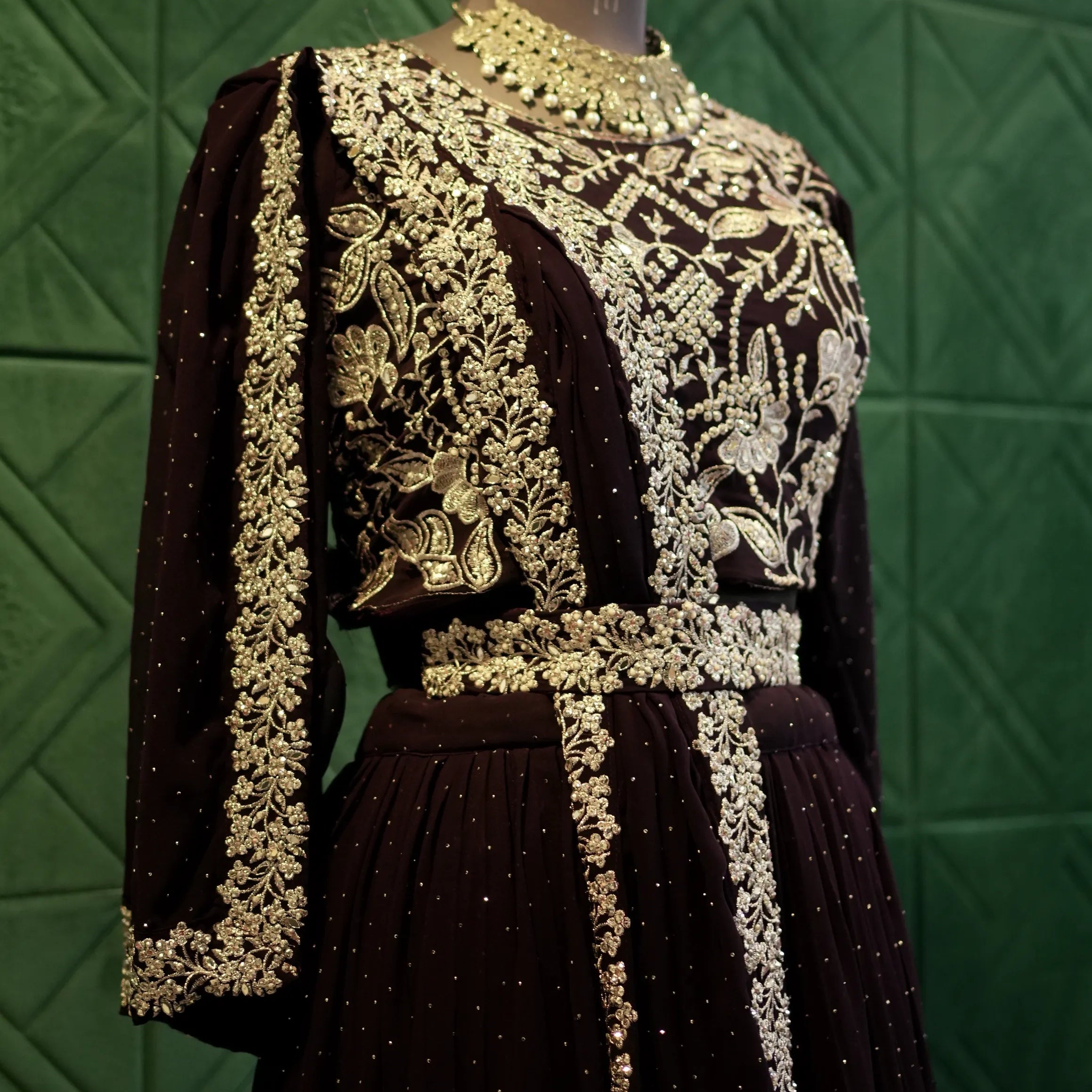 Black Gold Floral Wedding Dress
