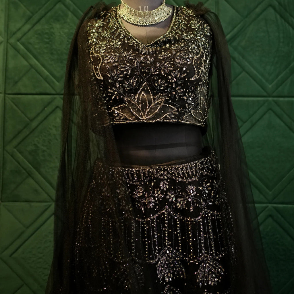 Elegant Black Gold Outfit for rent by Posh Wedding rental