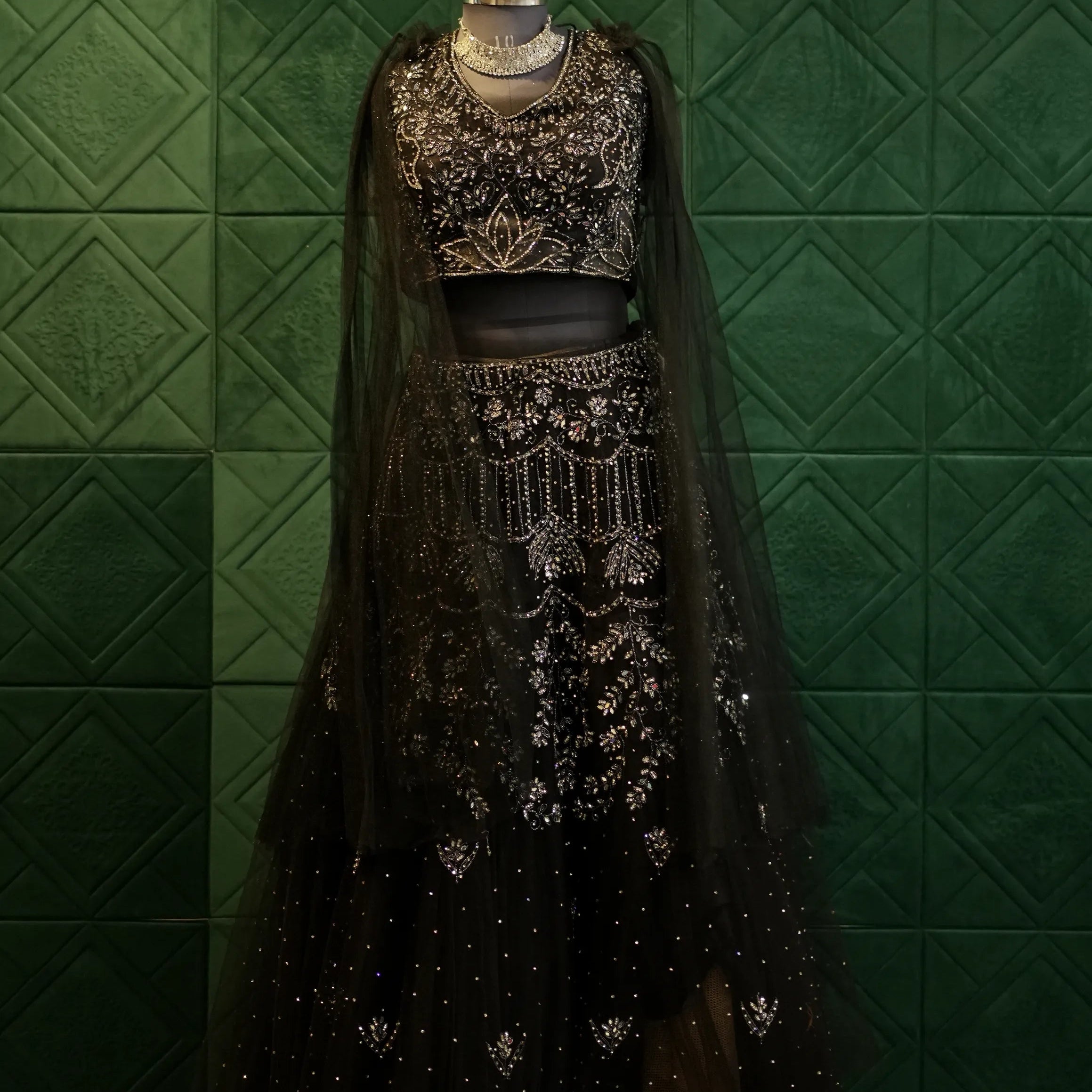 Elegant Black Gold Outfit for rent by Posh Wedding rental