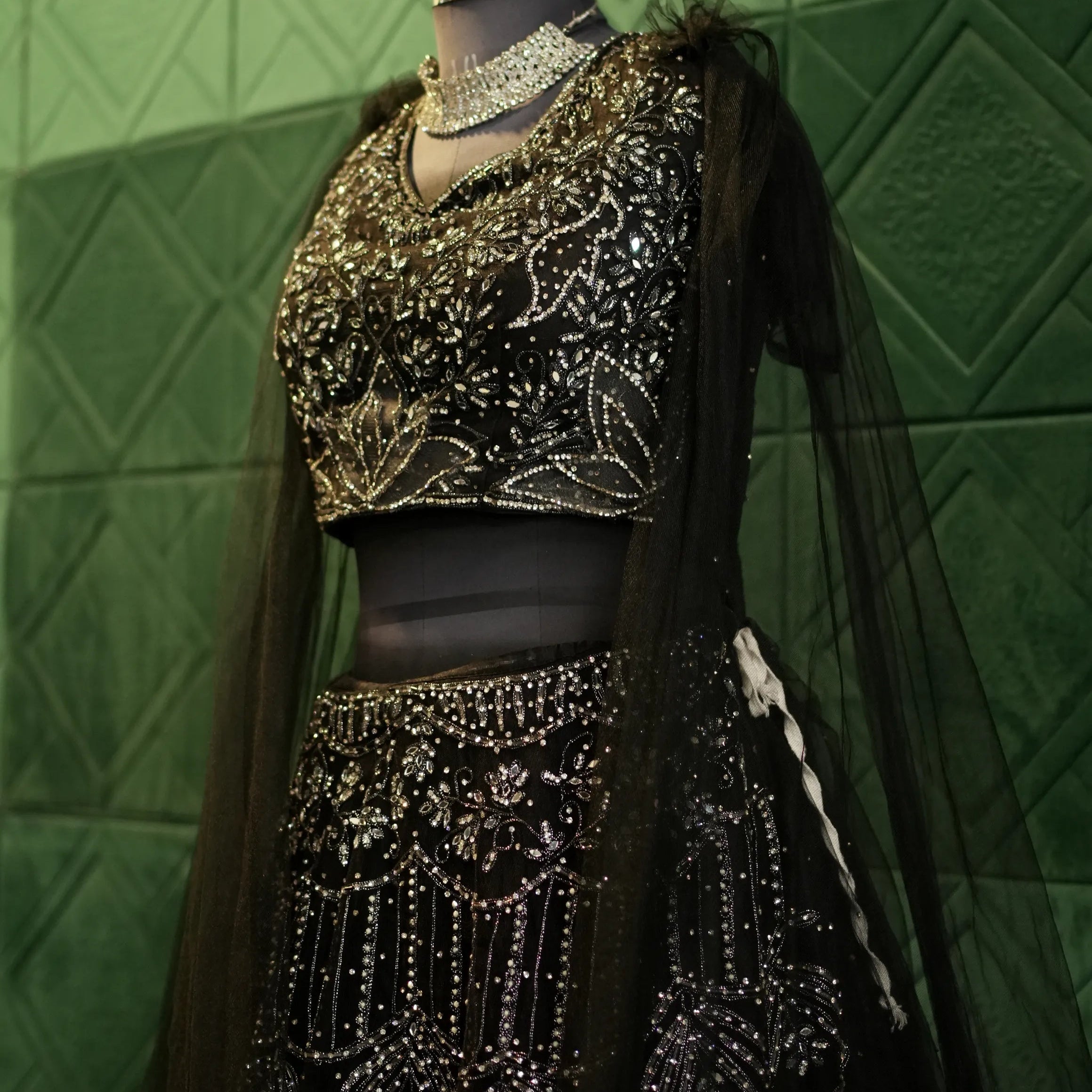 Elegant Black Gold Outfit for rent by Posh Wedding rental