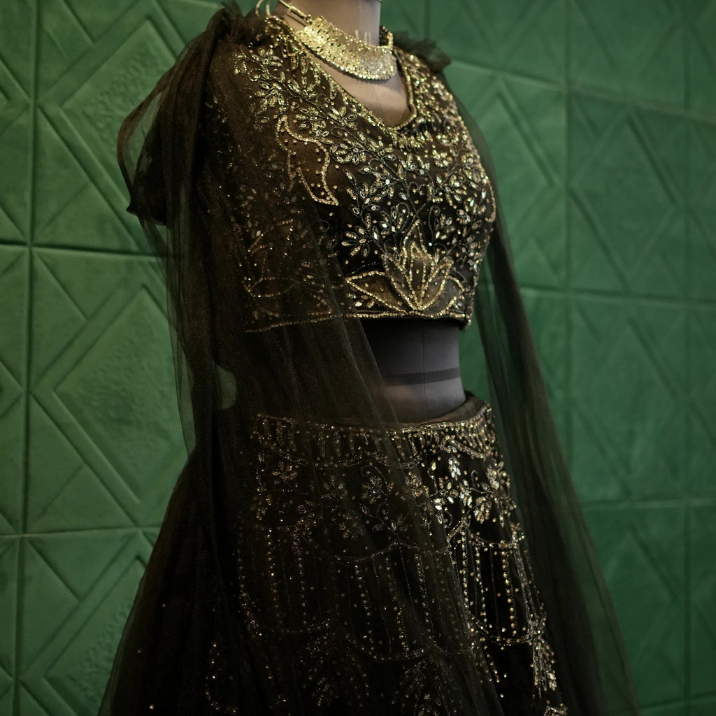 Elegant Black Gold Outfit for rent by Posh Wedding rental
