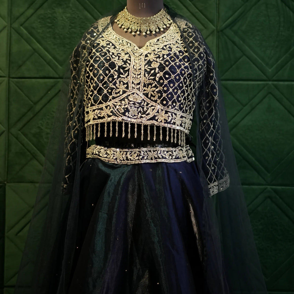 Navy Blue Gold Embroidered Outfit