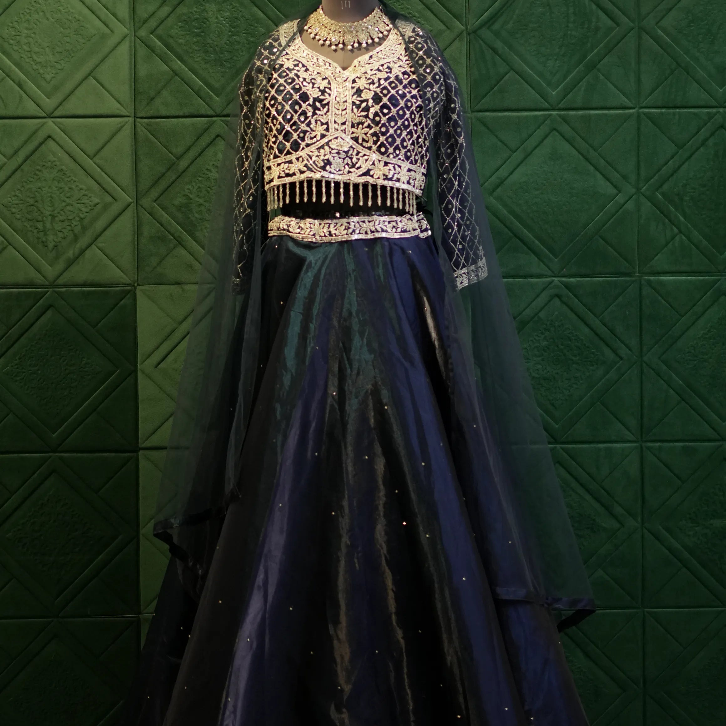 Navy Blue Gold Embroidered Outfit