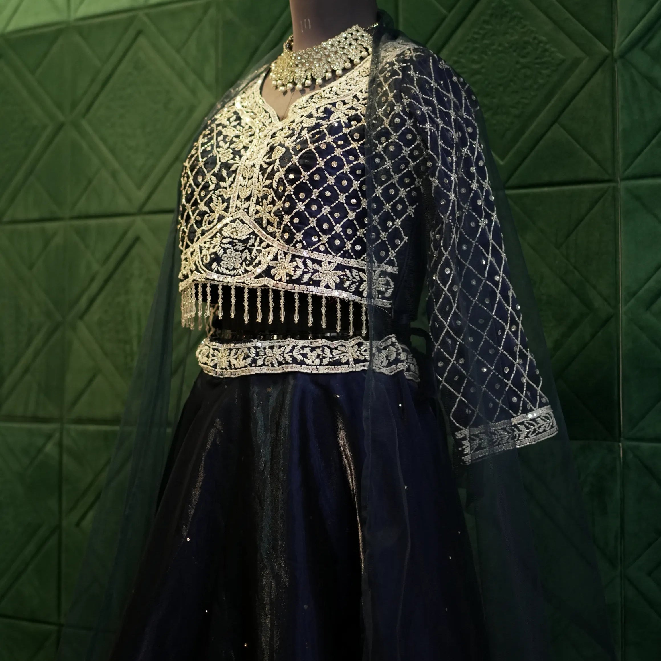 Navy Blue Gold Embroidered Outfit