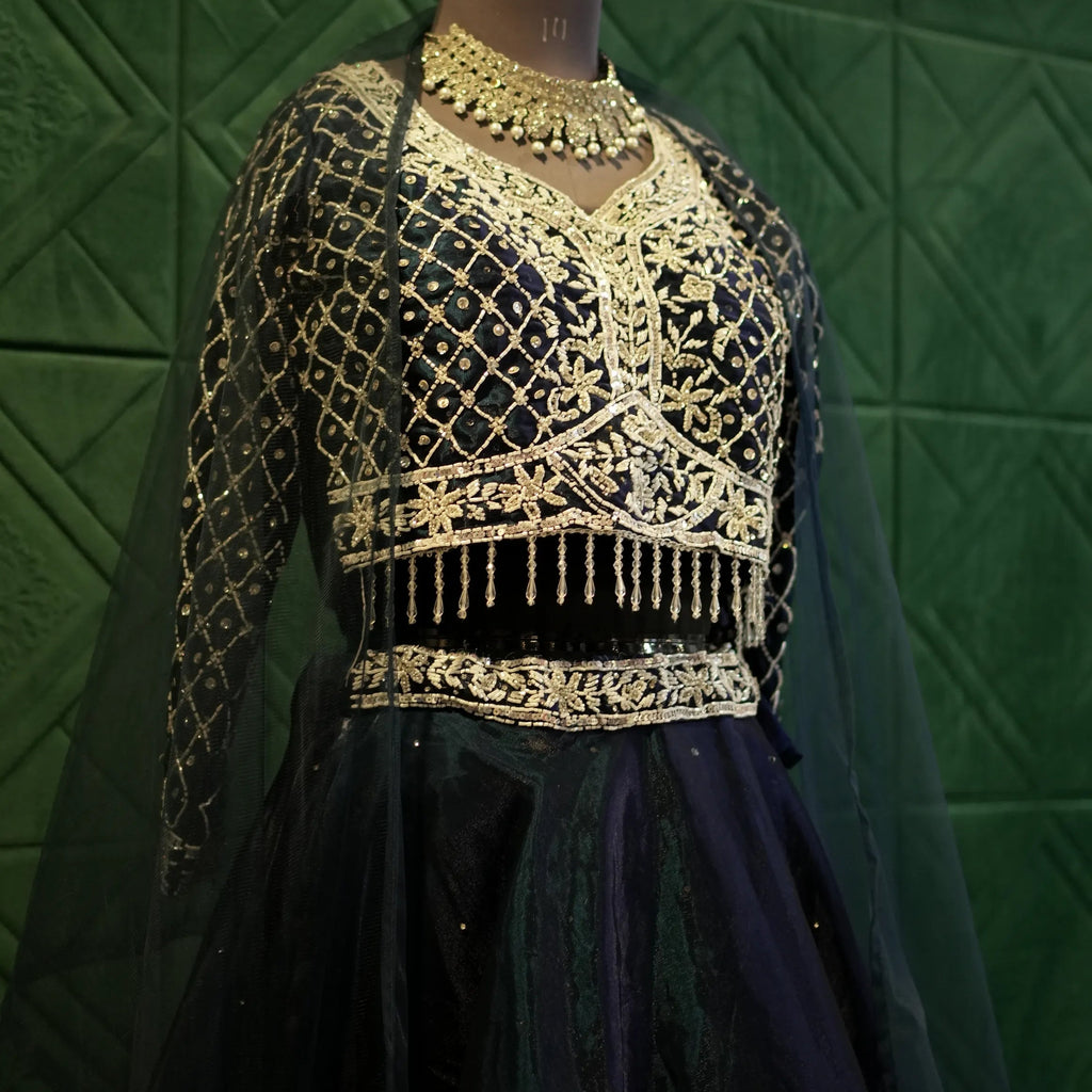 Navy Blue Gold Embroidered Outfit
