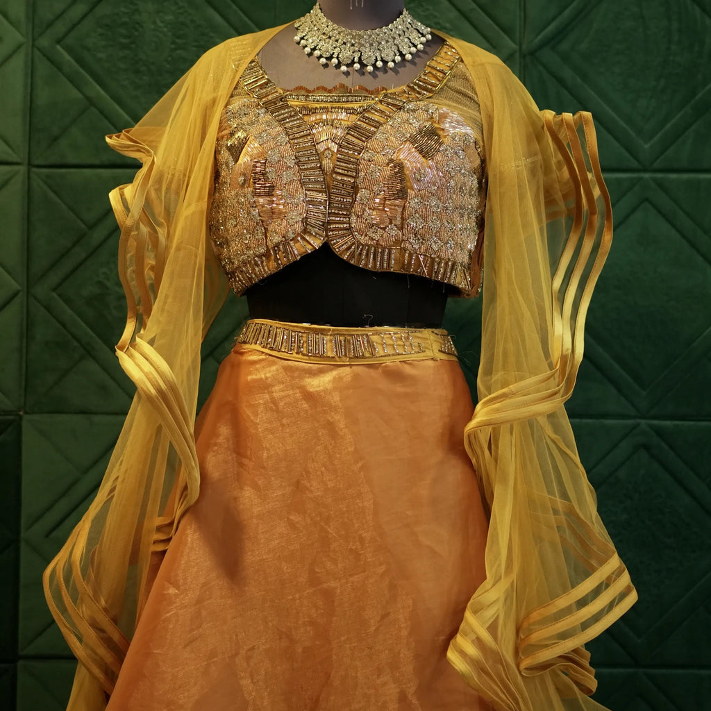Luxury Mustard Yellow Bridal Outfit for rent by Posh Wedding rental