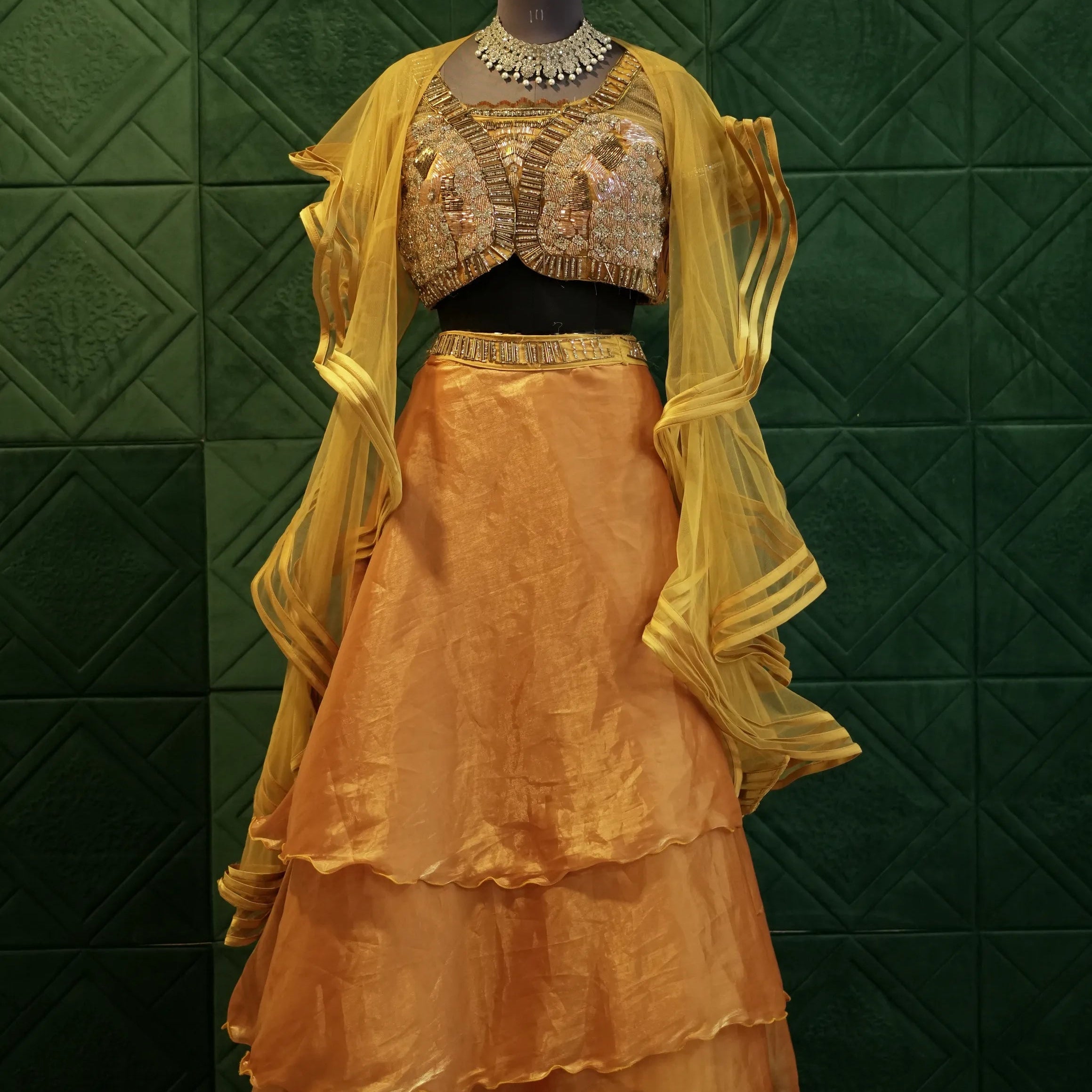 Luxury Mustard Yellow Bridal Outfit for rent by Posh Wedding rental