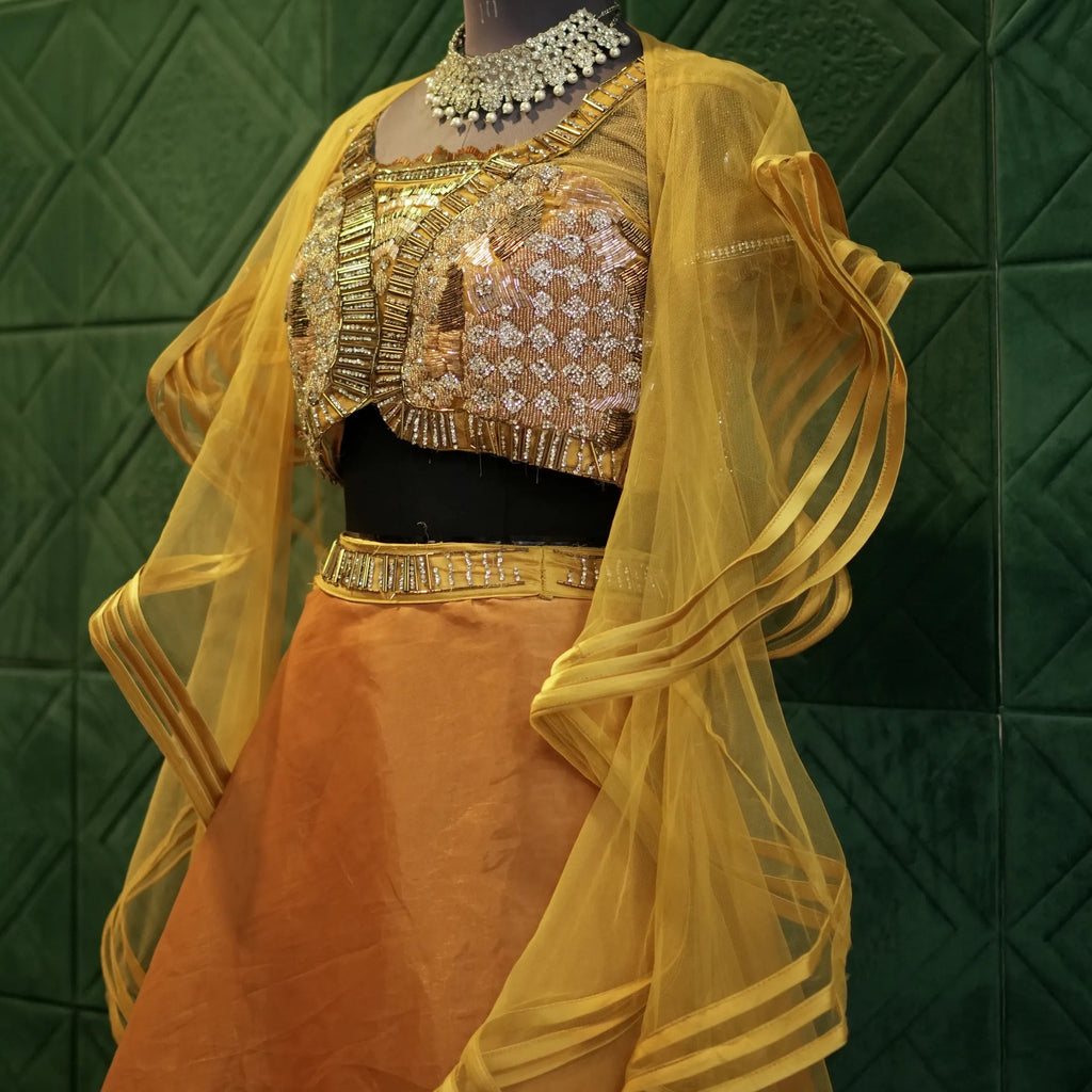 Luxury Mustard Yellow Bridal Outfit for rent by Posh Wedding rental