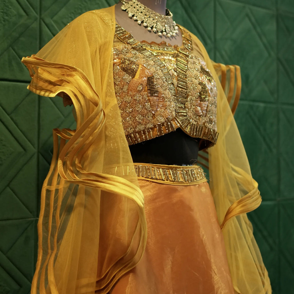Luxury Mustard Yellow Bridal Outfit for rent by Posh Wedding rental