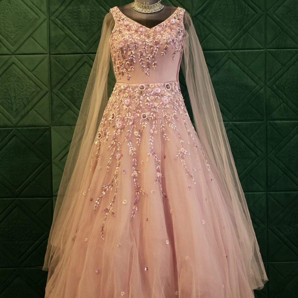 Pink Net Wedding Reception Gown