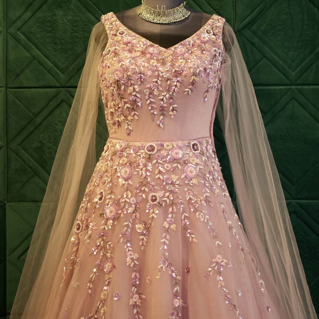 Pink Net Wedding Reception Gown