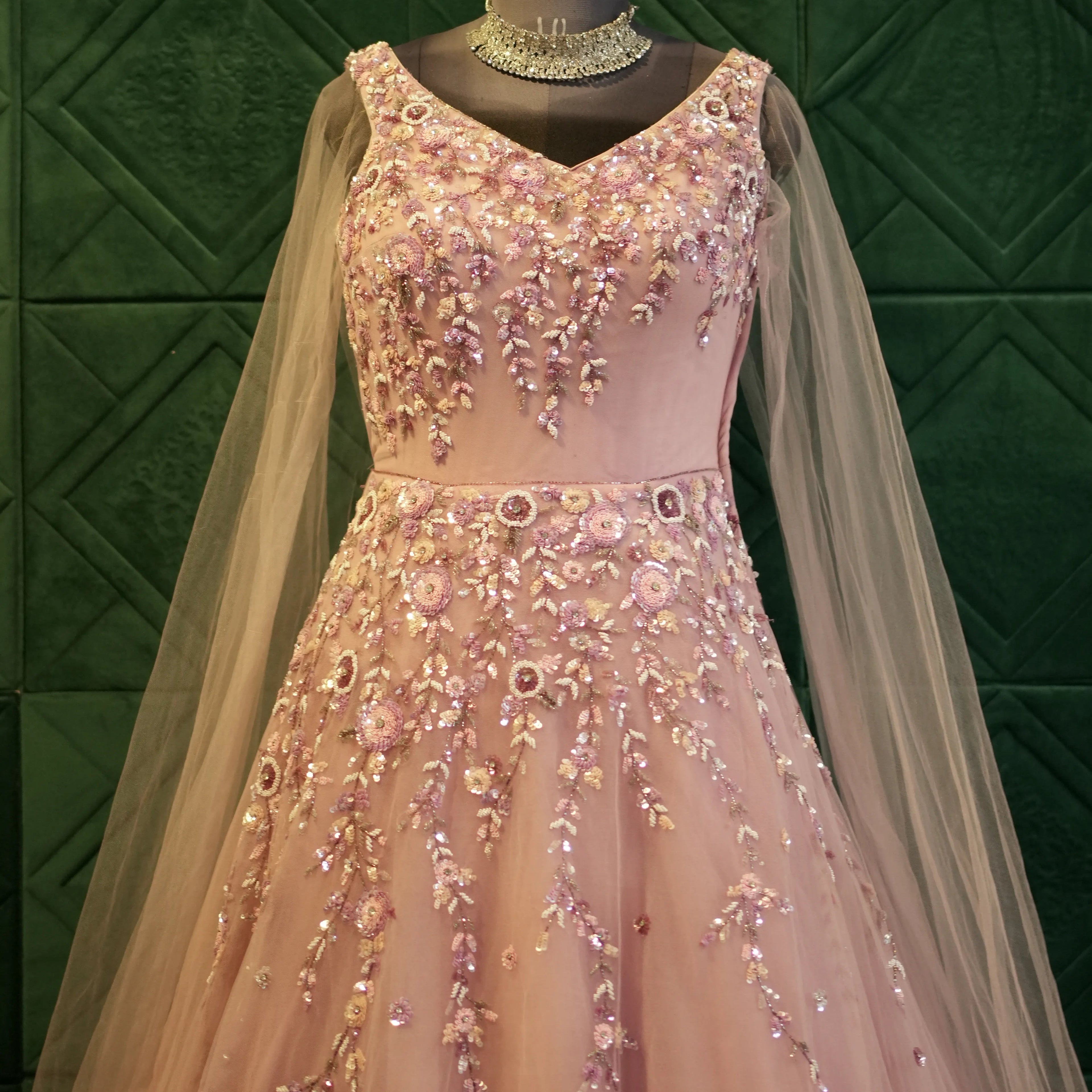 Pink Net Wedding Reception Gown