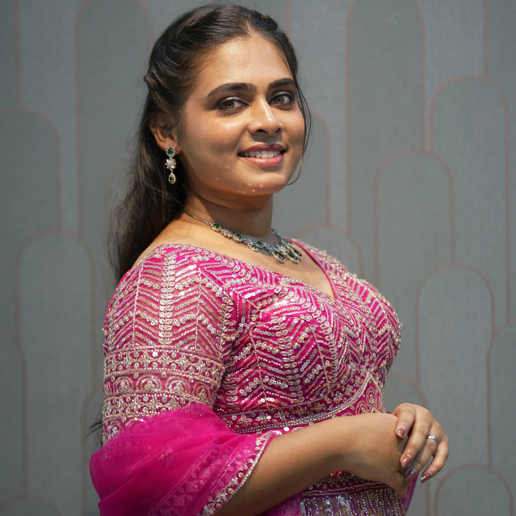 Bright Rose Pink Embellished Crop Top