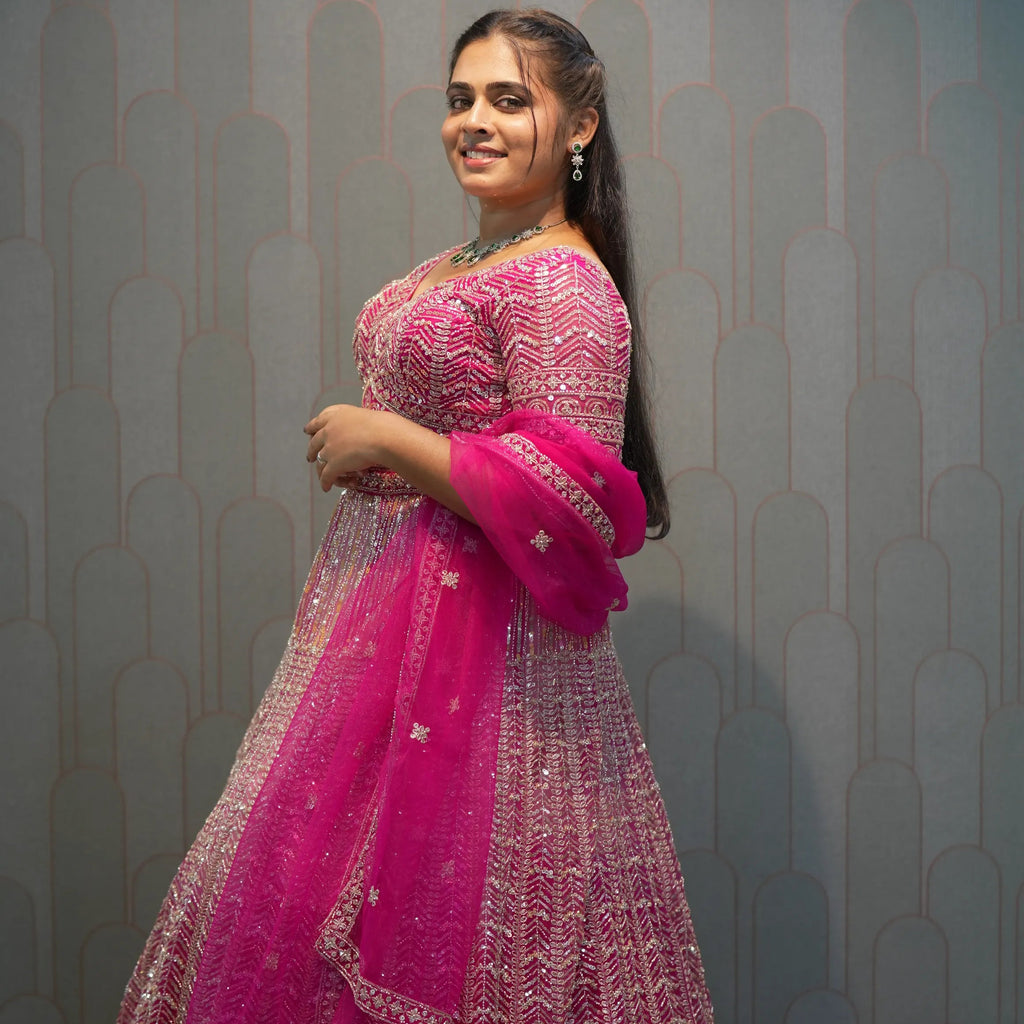 Bright Rose Pink Embellished Crop Top