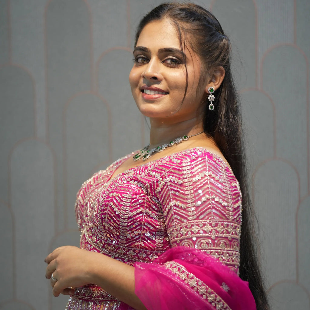 Bright Rose Pink Embellished Crop Top