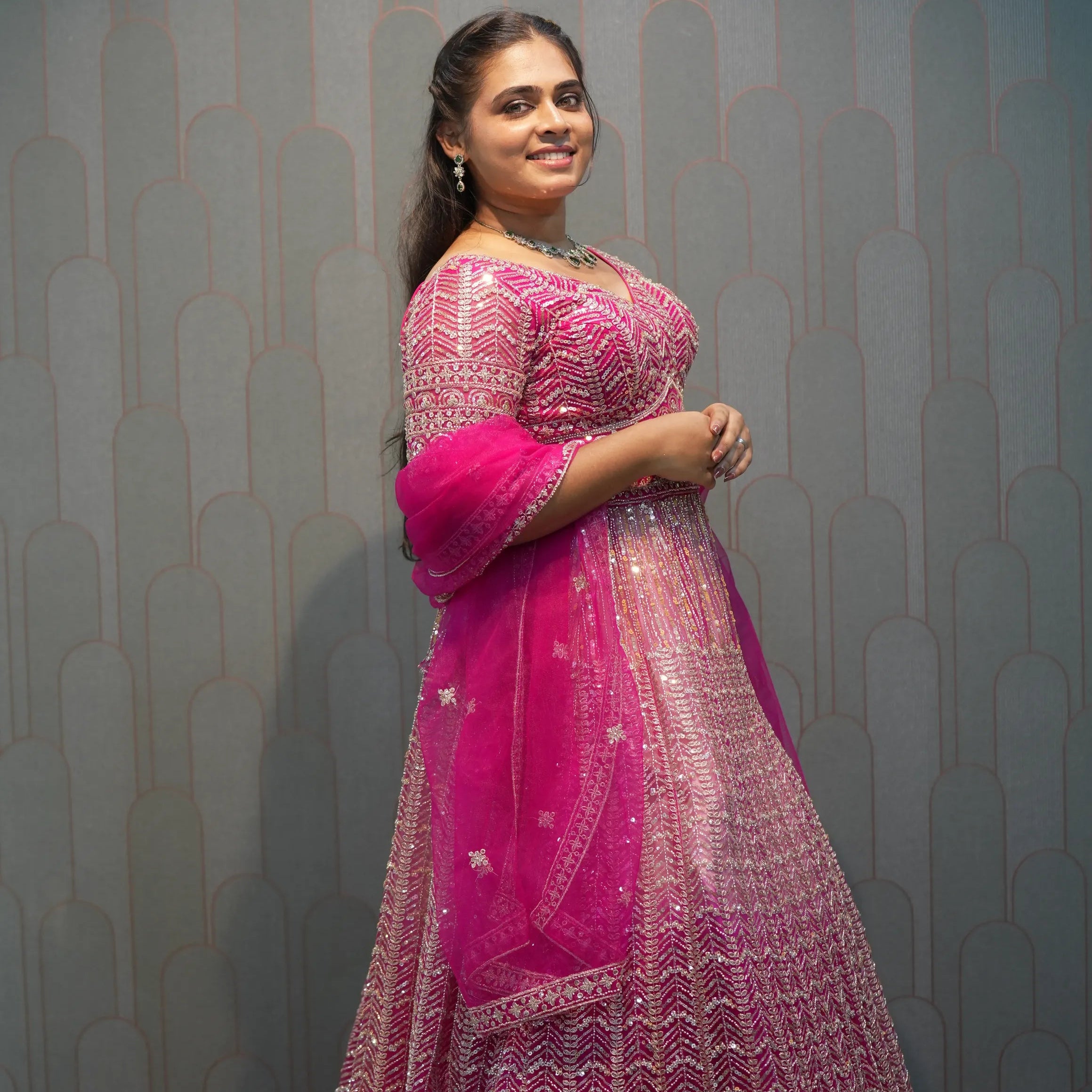 Bright Rose Pink Embellished Crop Top