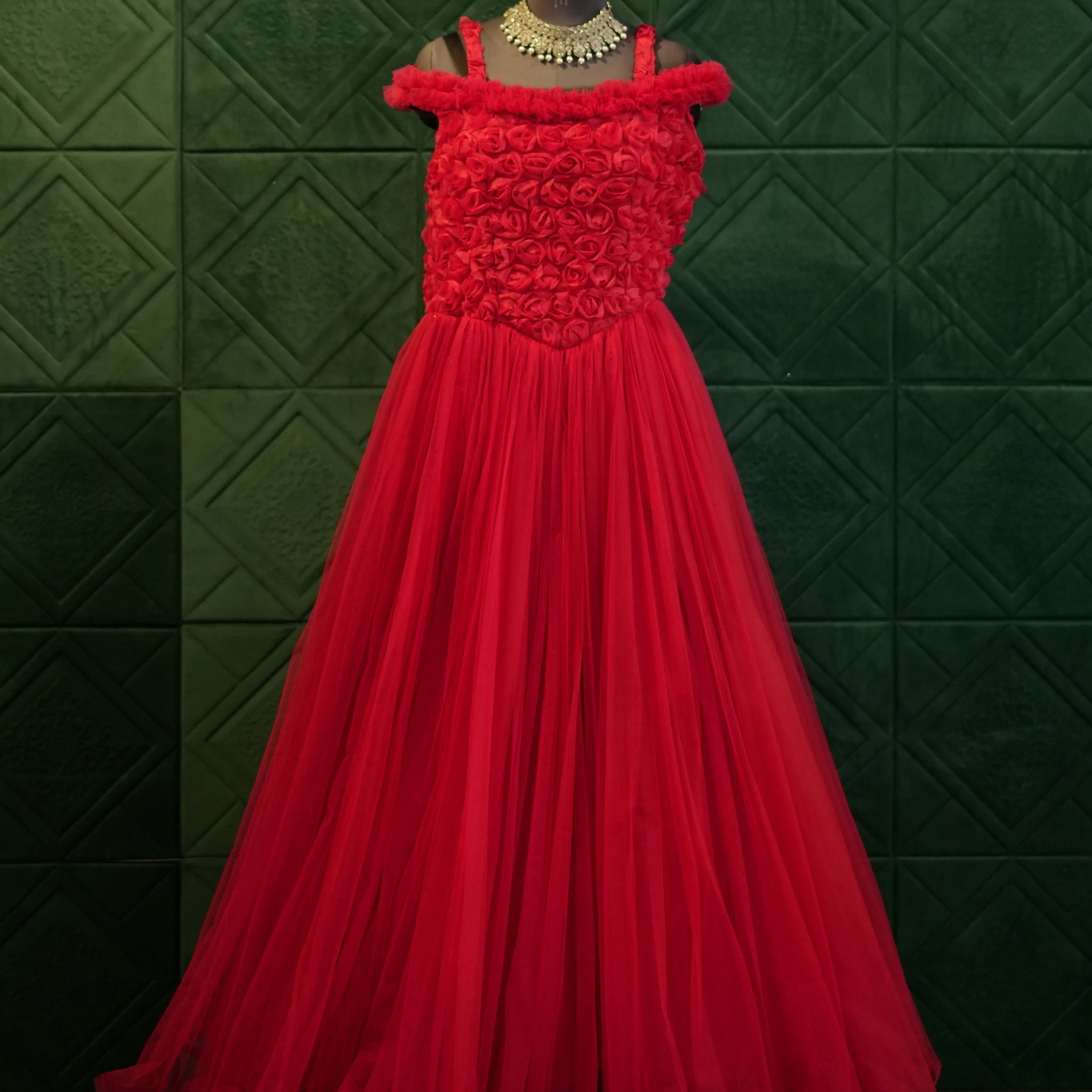 Red Floral Western Party Wear
