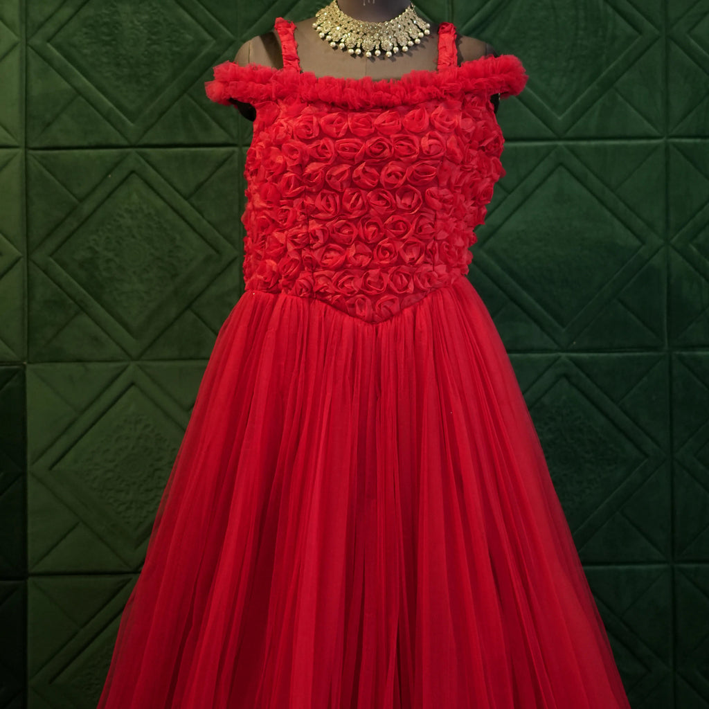 Red Floral Western Party Wear