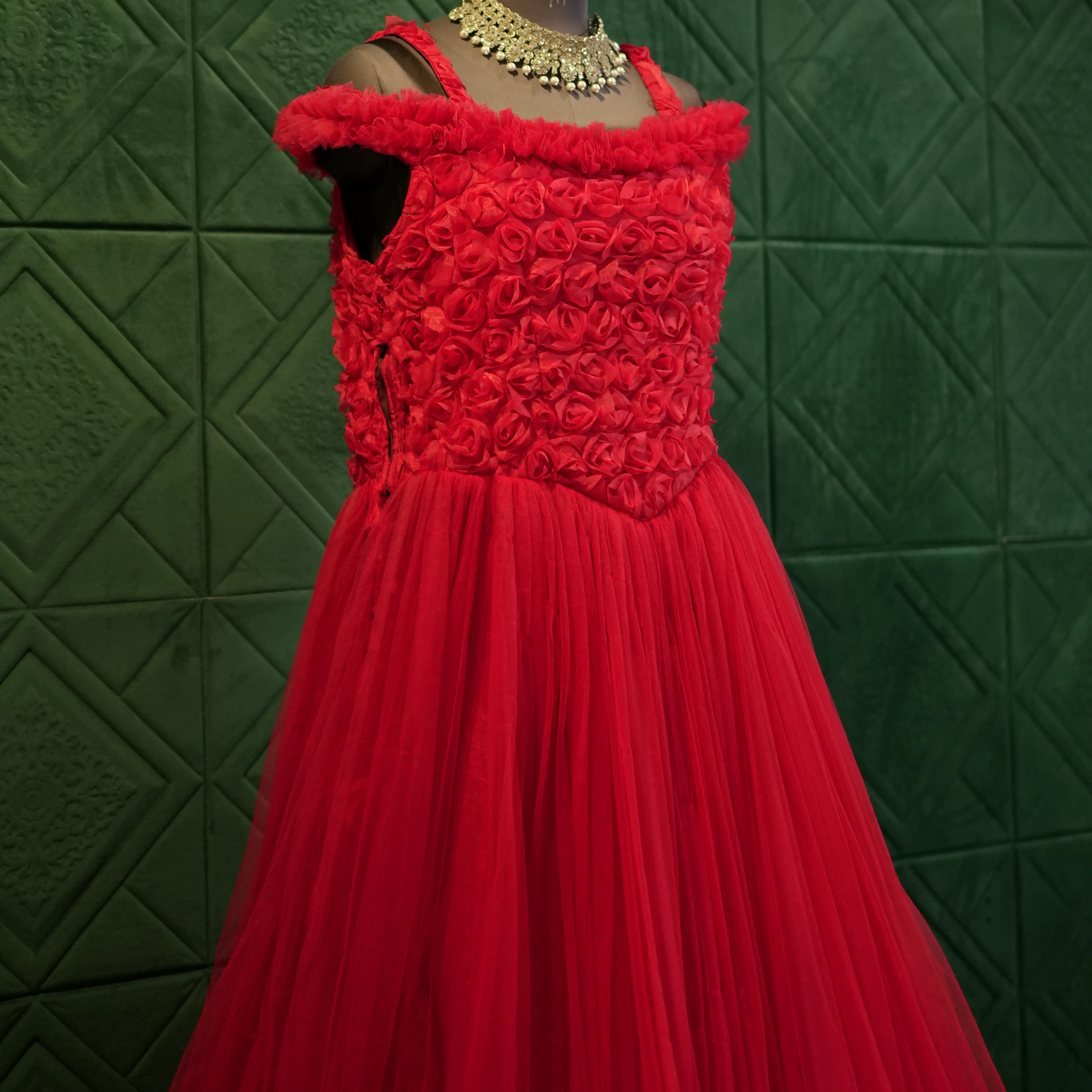 Red Floral Western Party Wear
