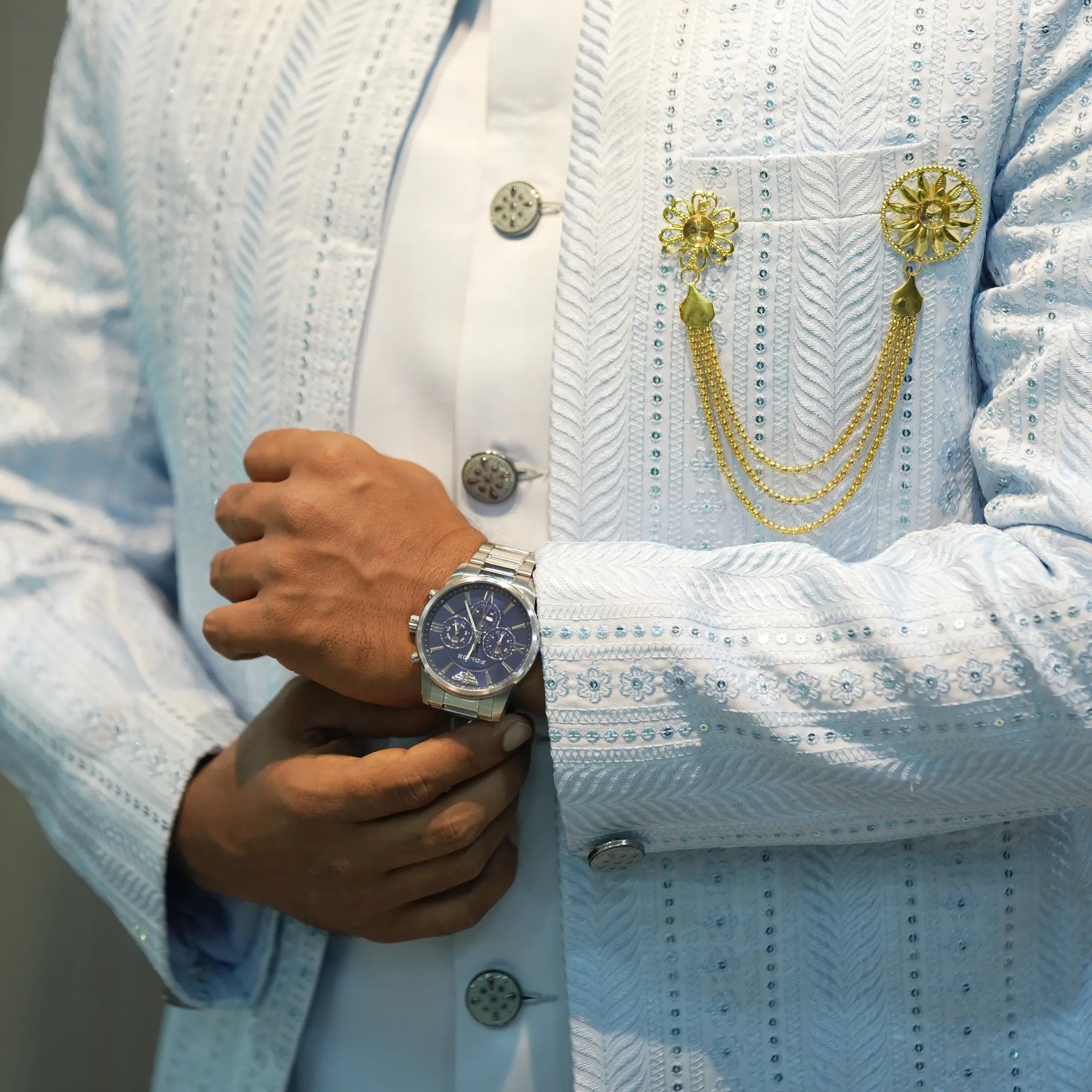 Ice Blue Indo-Western Sherwani Set