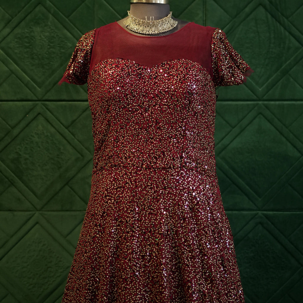 Western Maroon Party Wear Gown