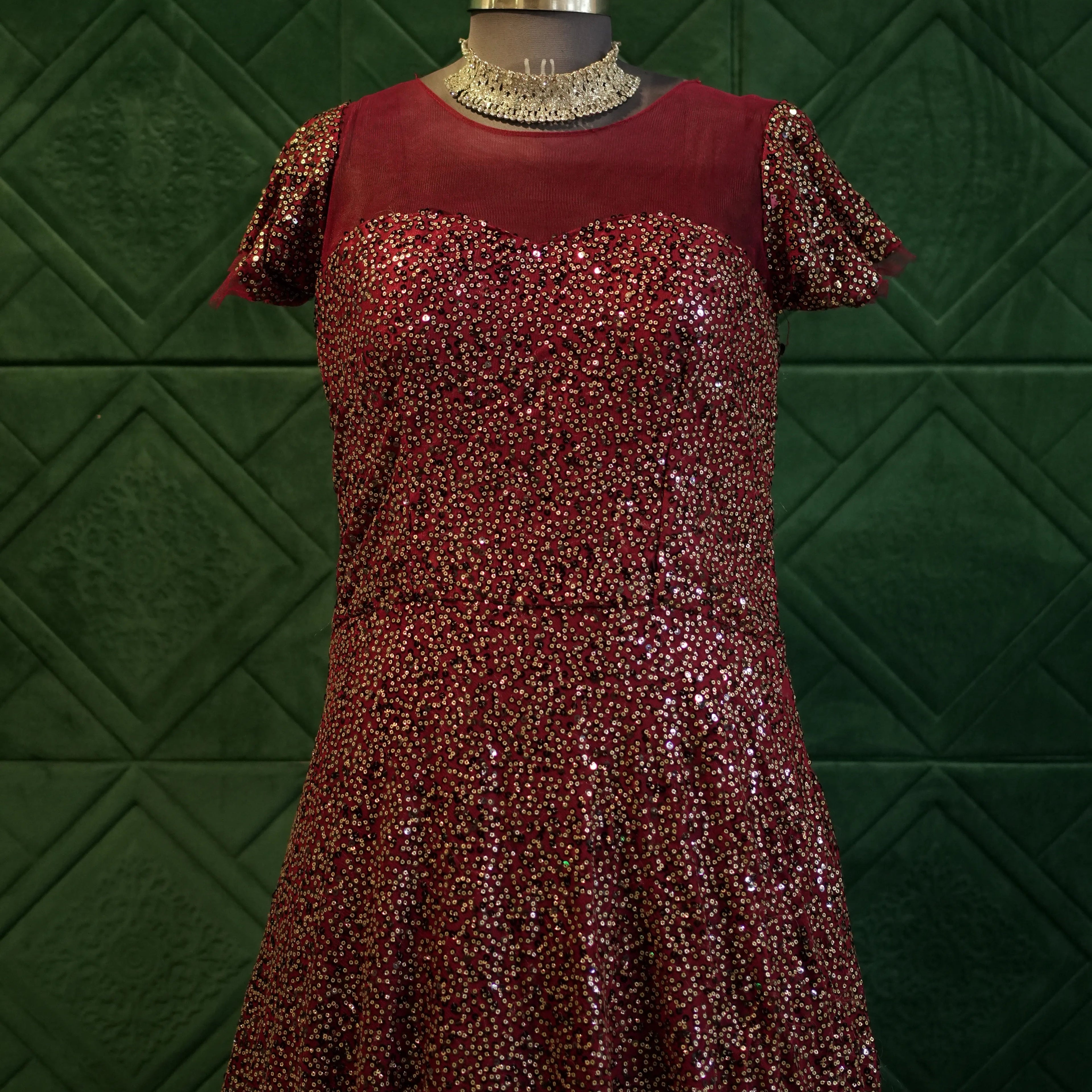 Western Maroon Party Wear Gown