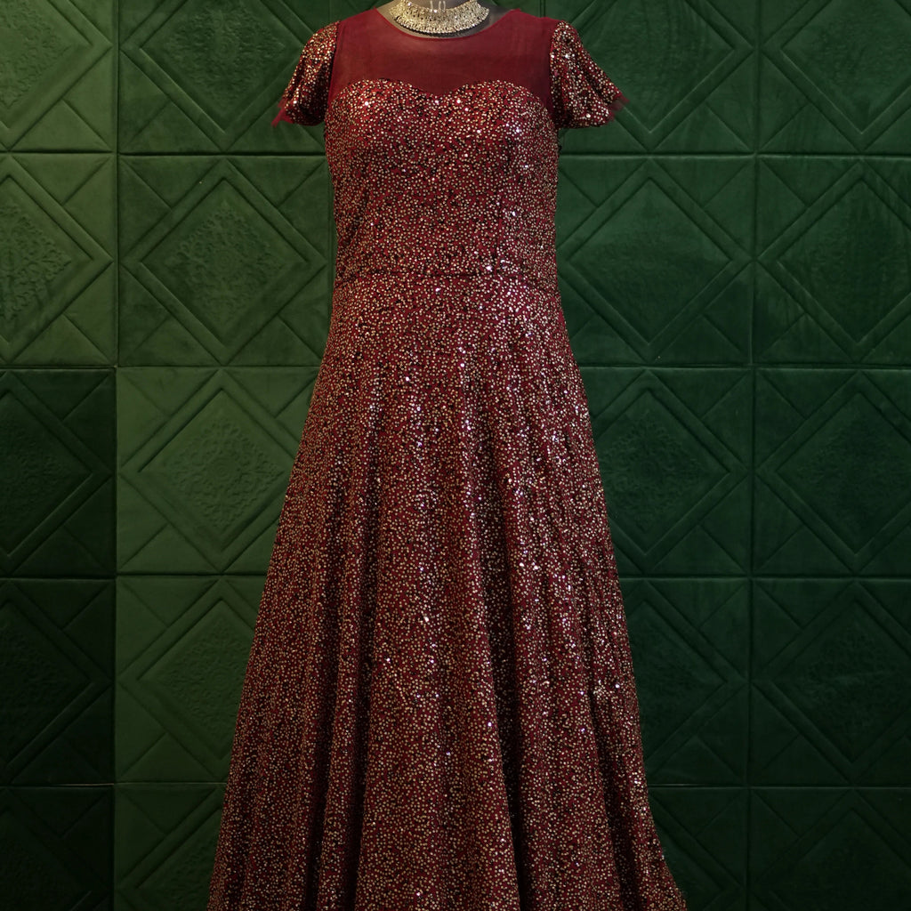 Western Maroon Party Wear Gown