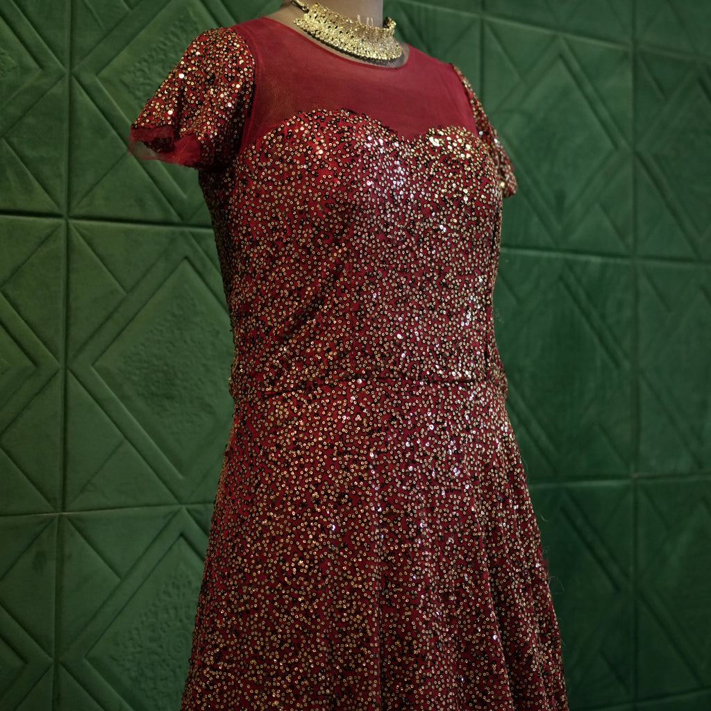 Western Maroon Party Wear Gown