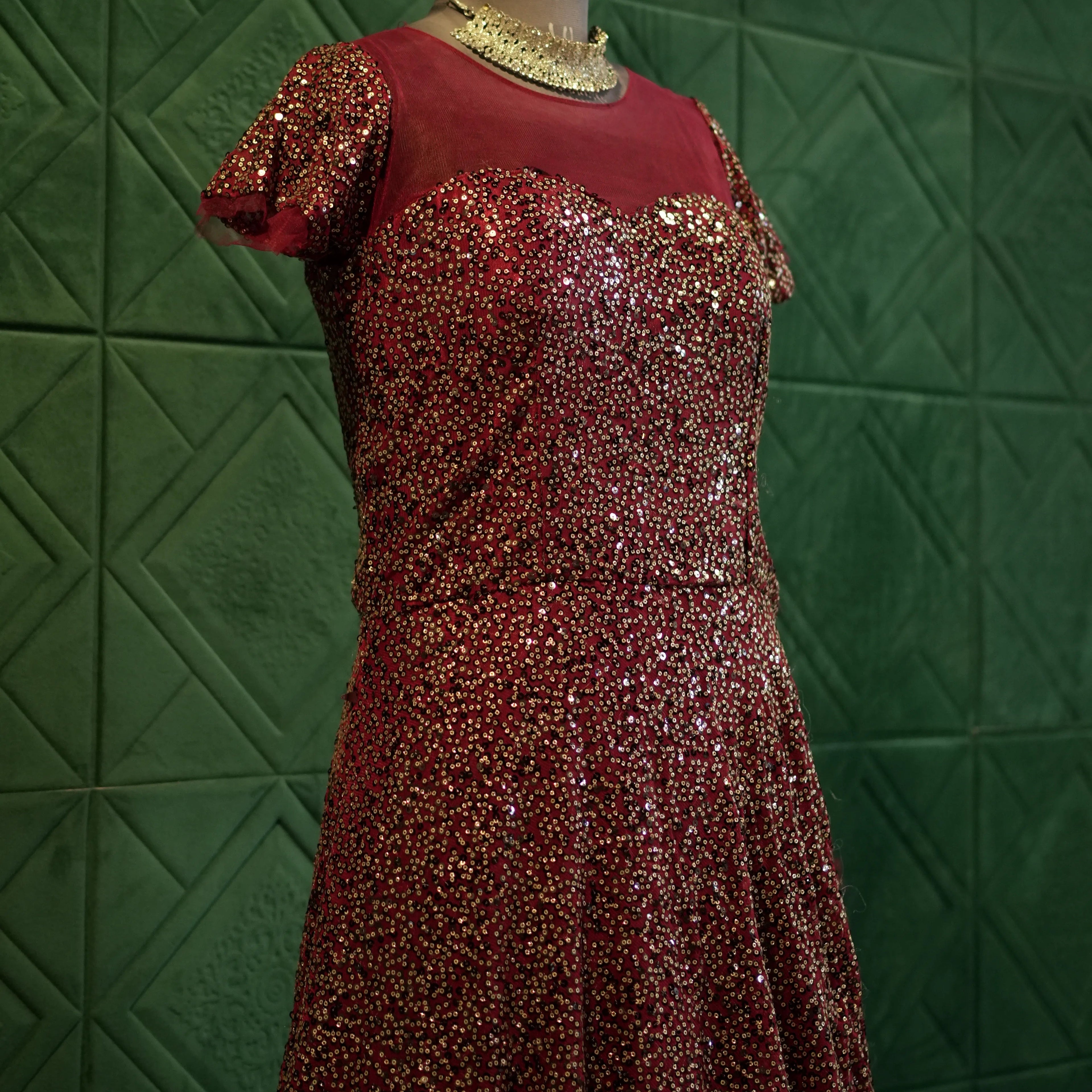 Western Maroon Party Wear Gown