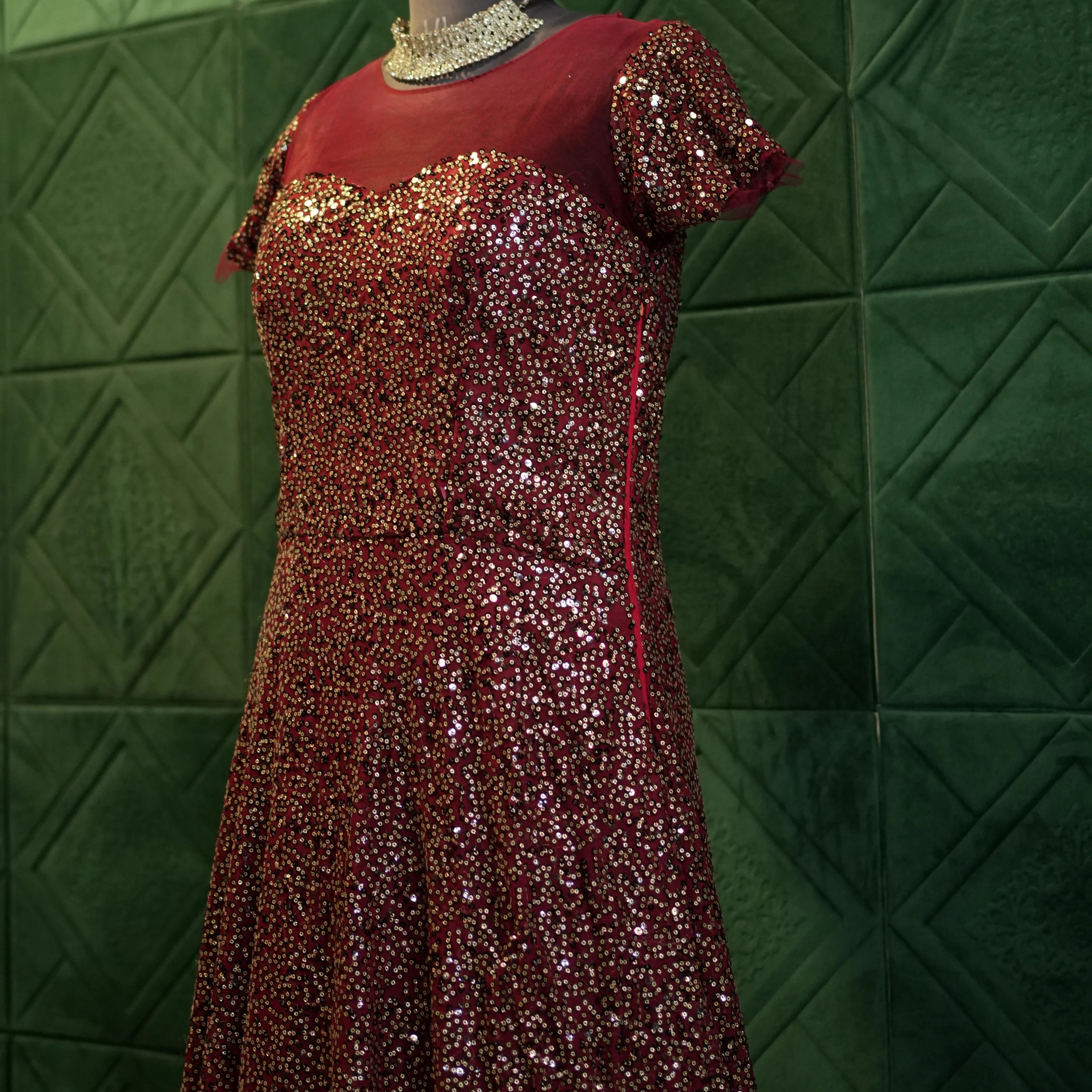 Western Maroon Party Wear Gown