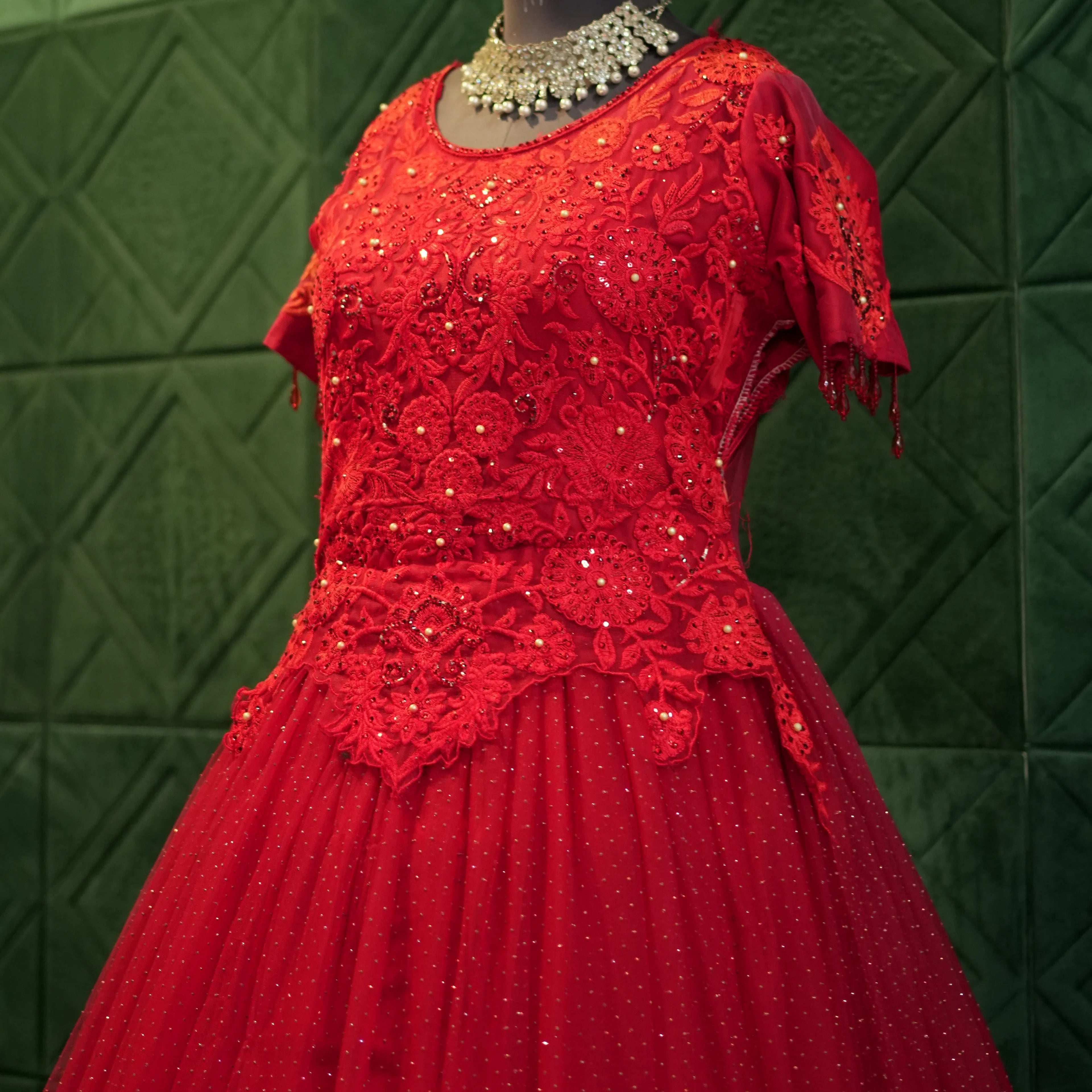 Red Net Western Party Wear