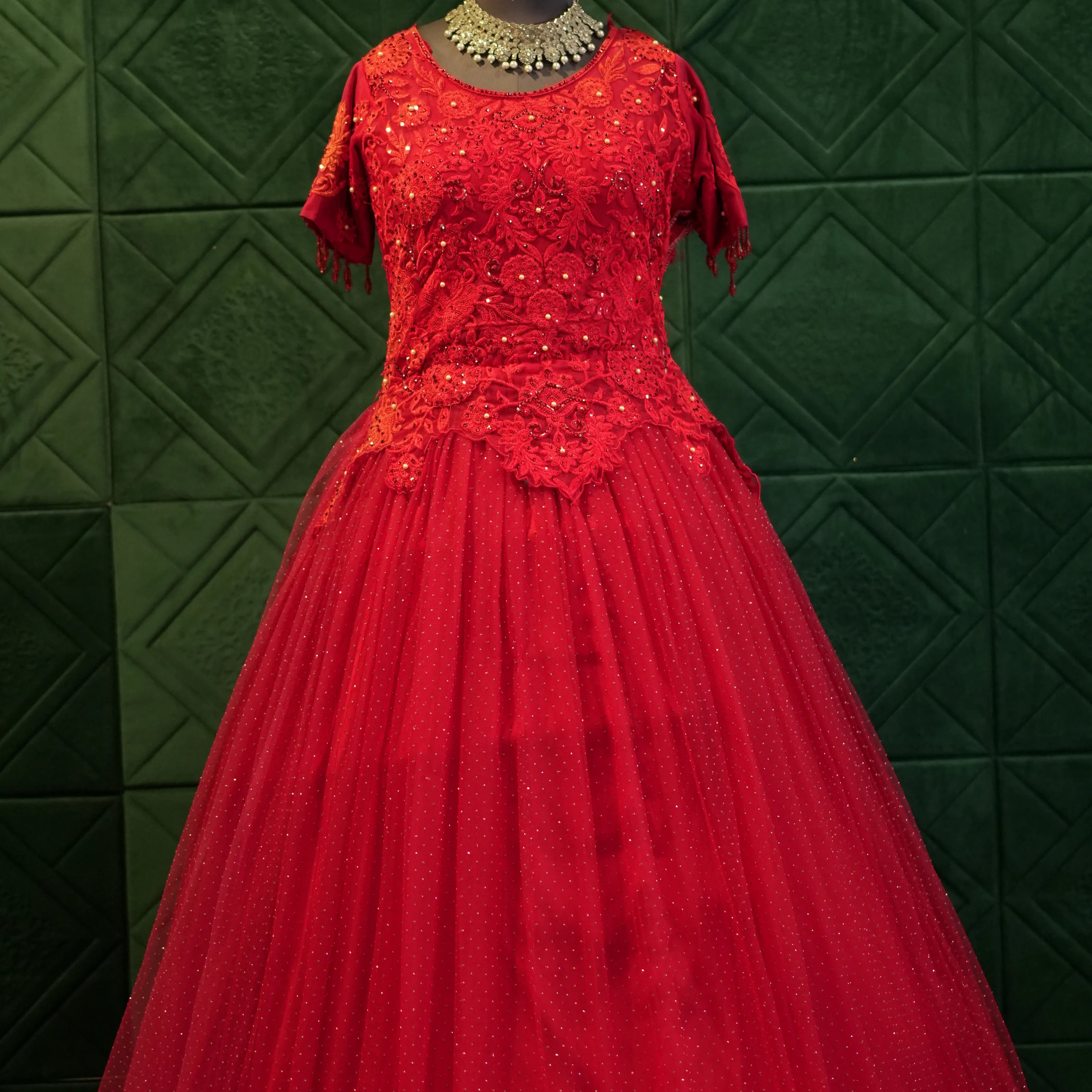 Red Net Western Party Wear