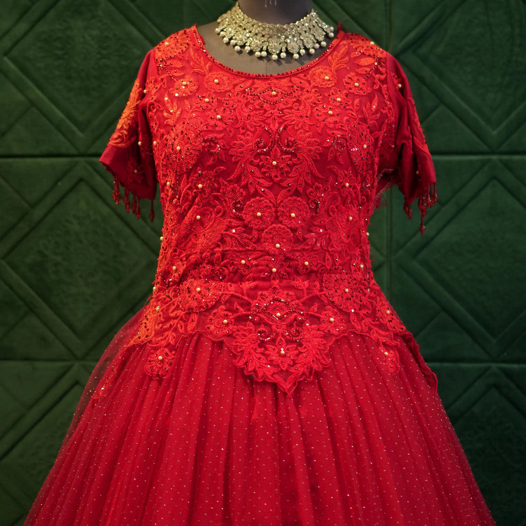 Red Net Western Party Wear