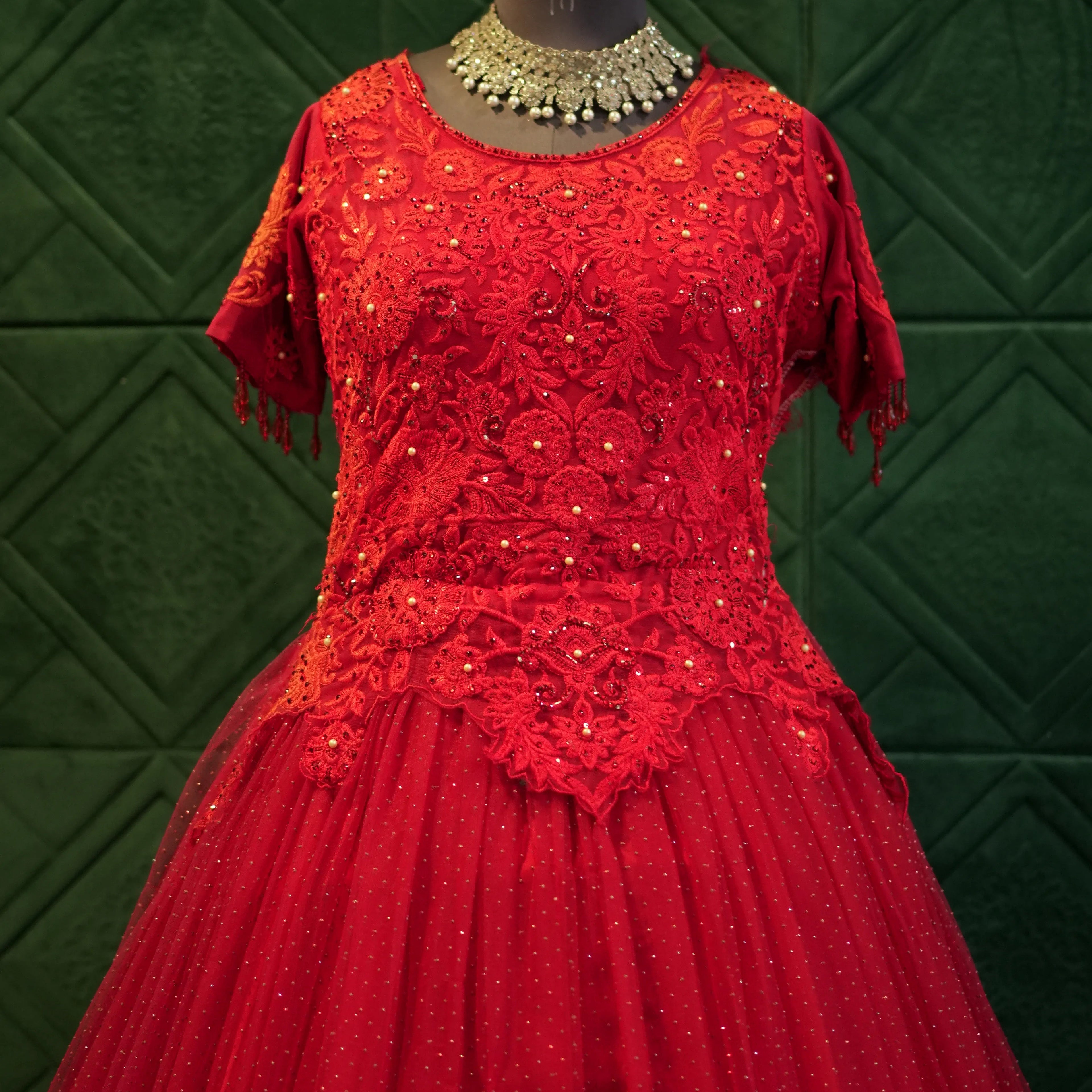 Red Net Western Party Wear