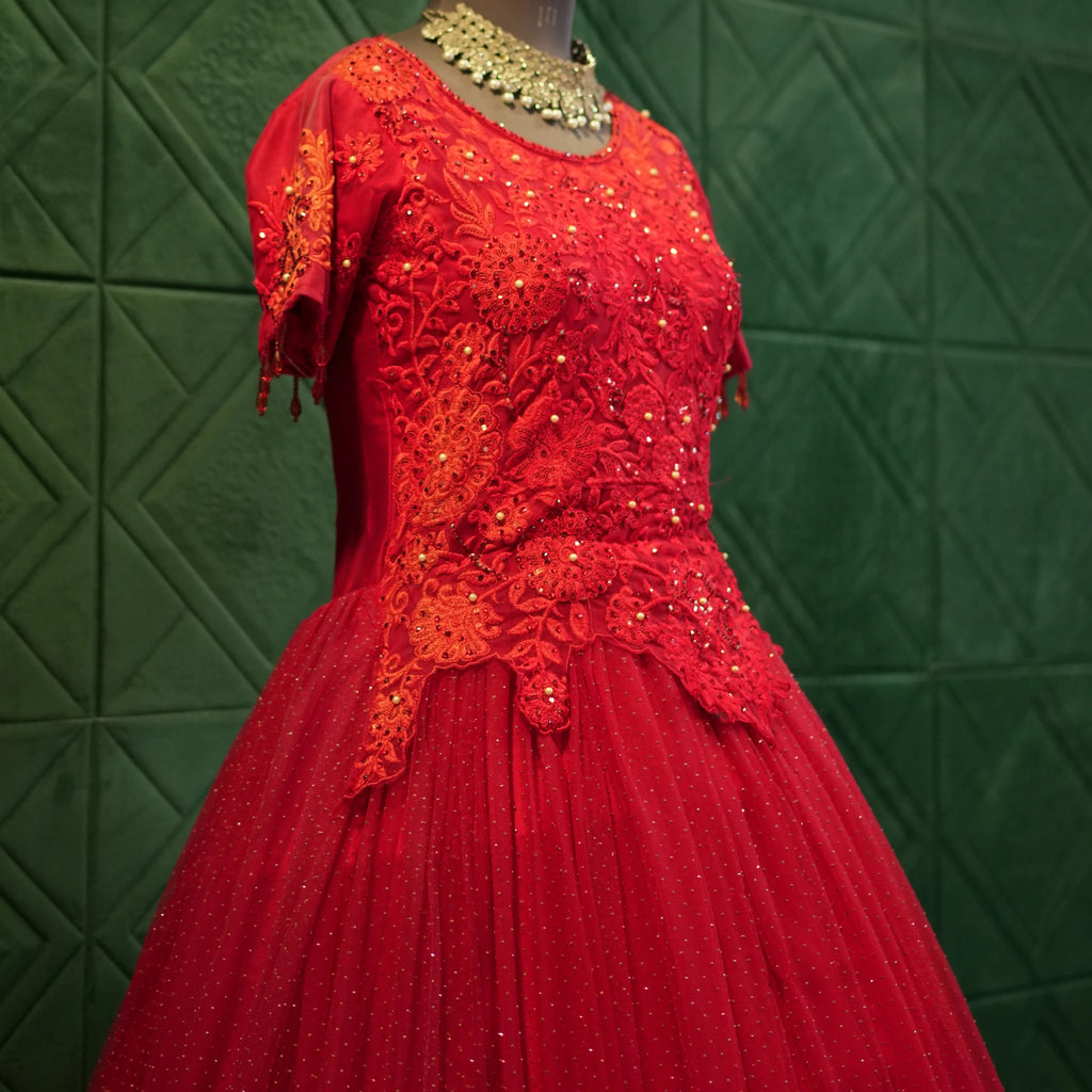 Red Net Western Party Wear