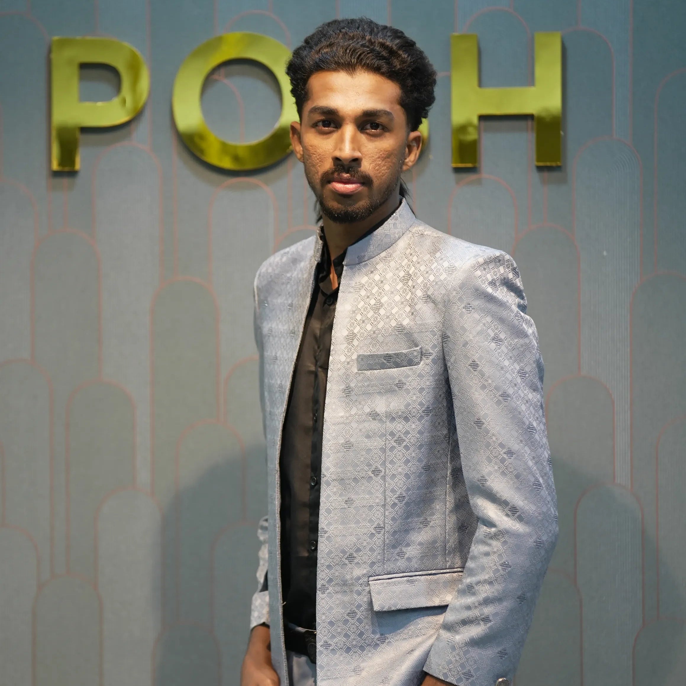 Sky Blue Textured Indo-Western Suit