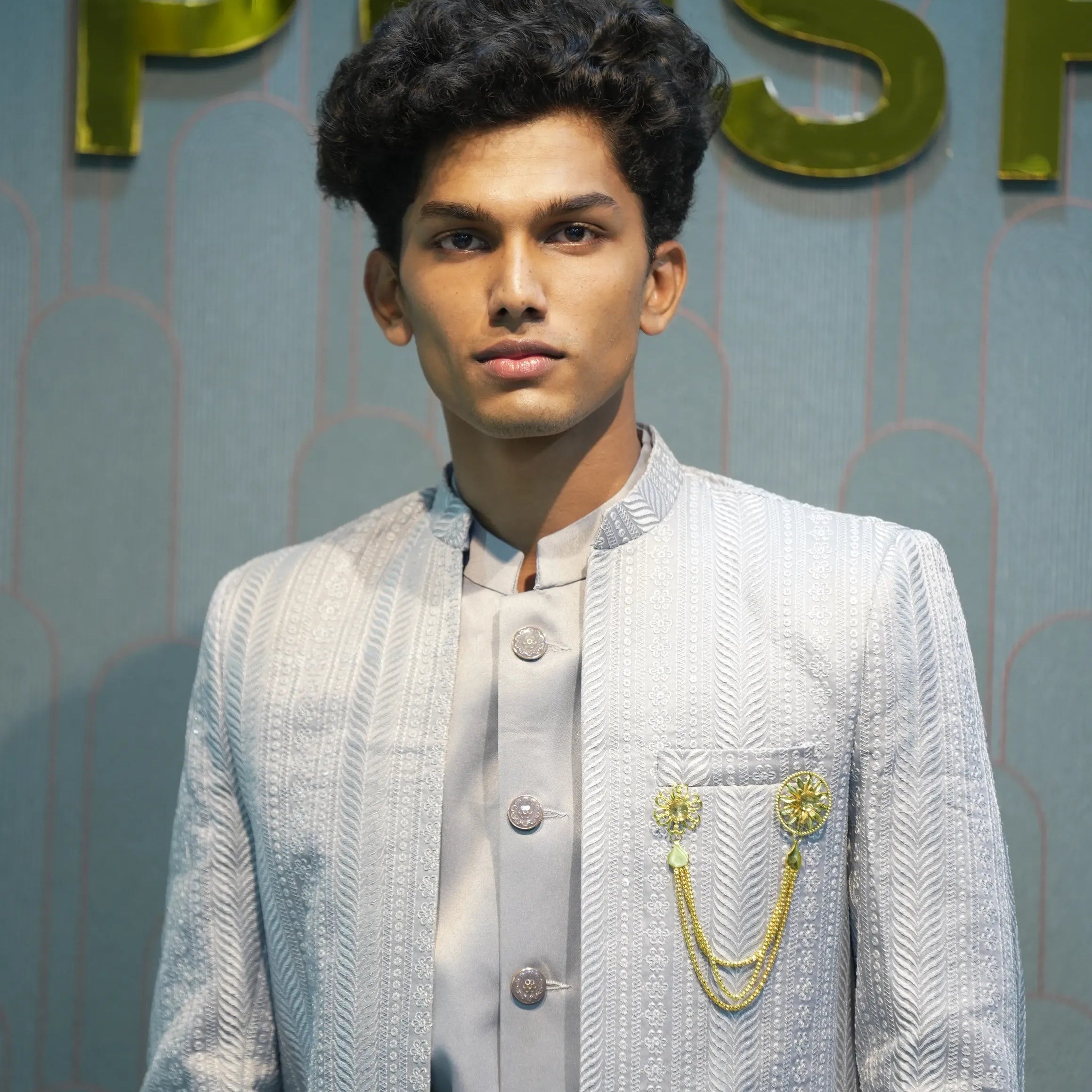 boy wearing Ash Grey Indo-Western set