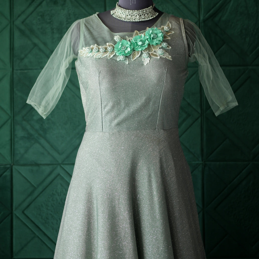 Floral Neckline Party Gown