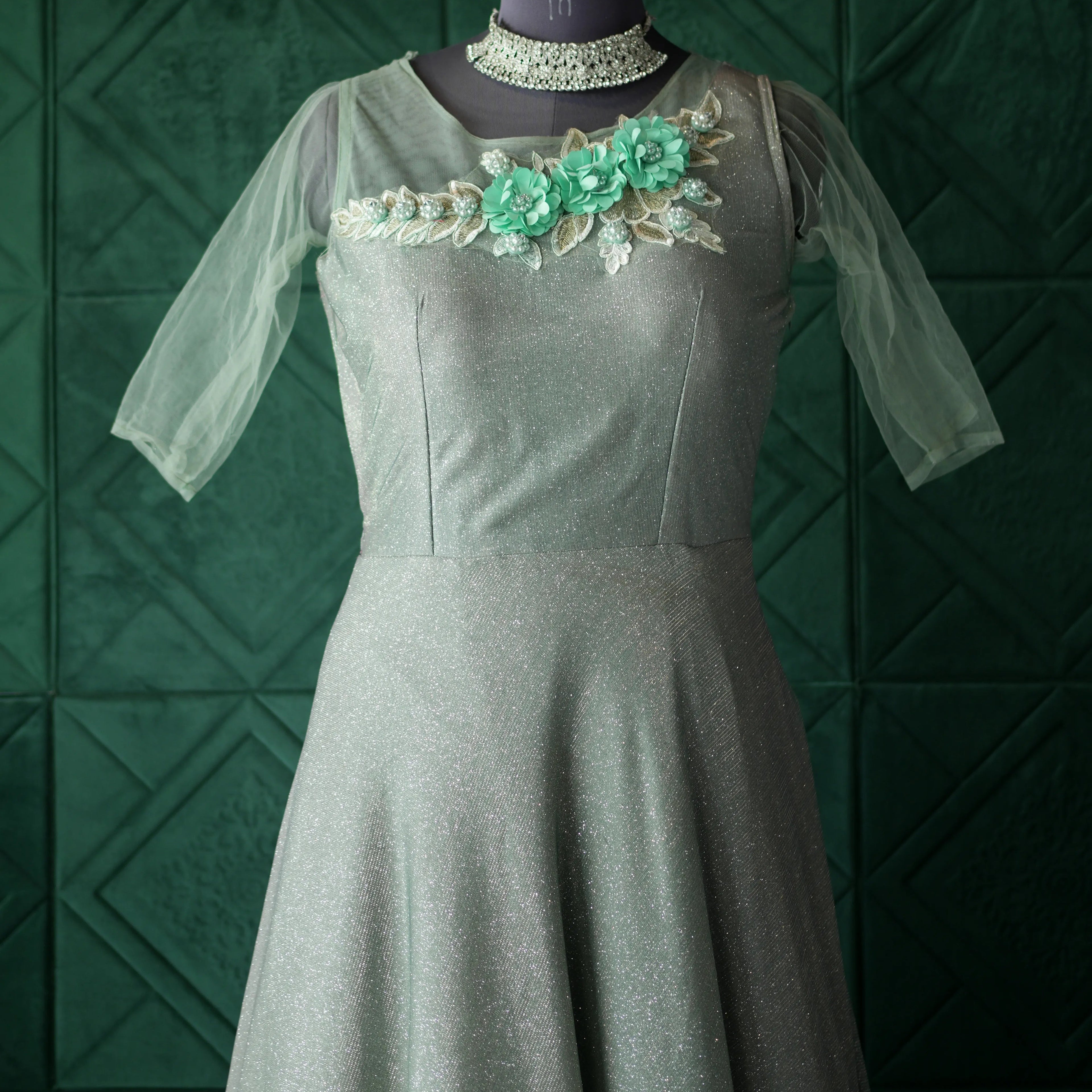 Floral Neckline Party Gown